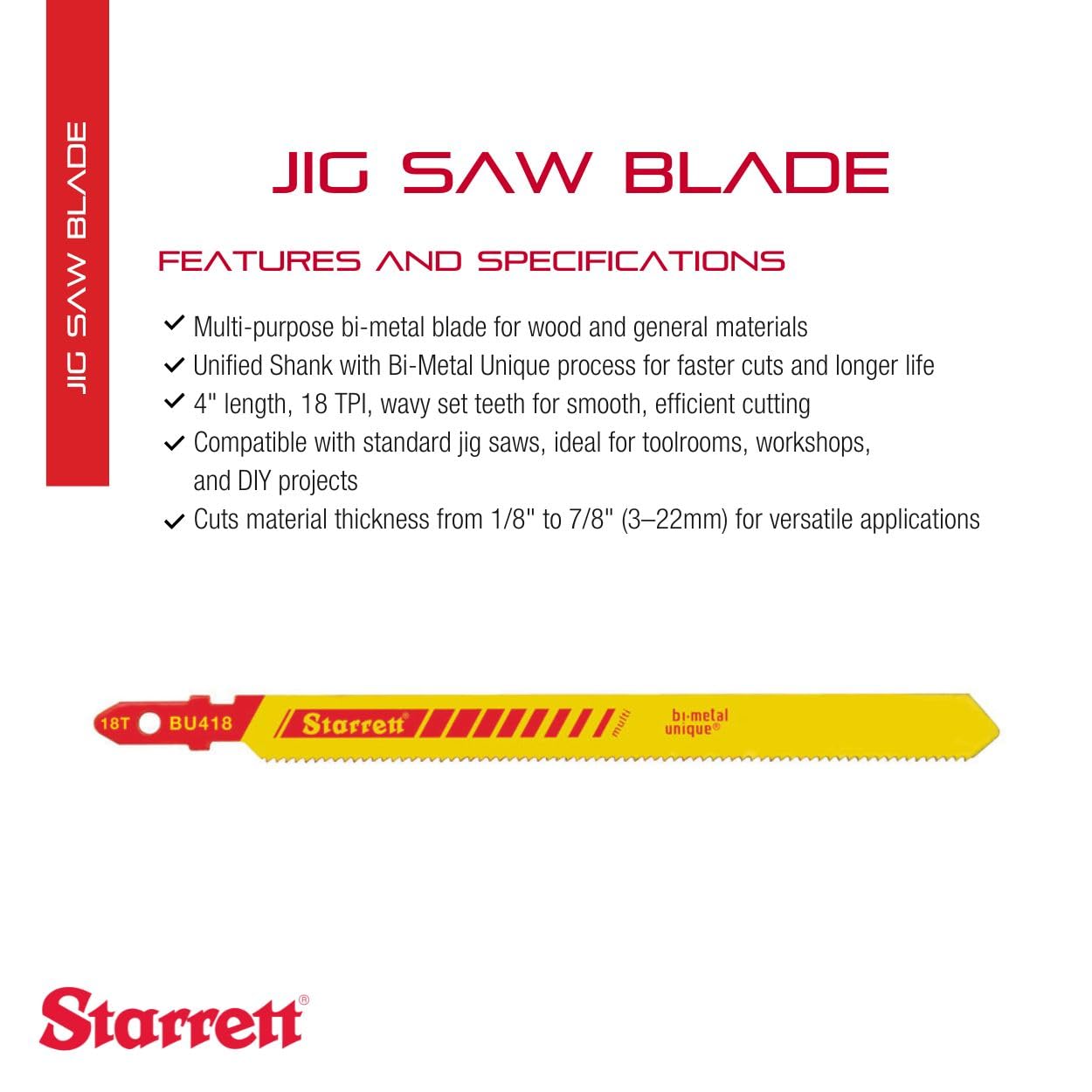 Starrett Multi-Purpose Bi-metal Wood Cutting Jig Saw Blade - Ideal