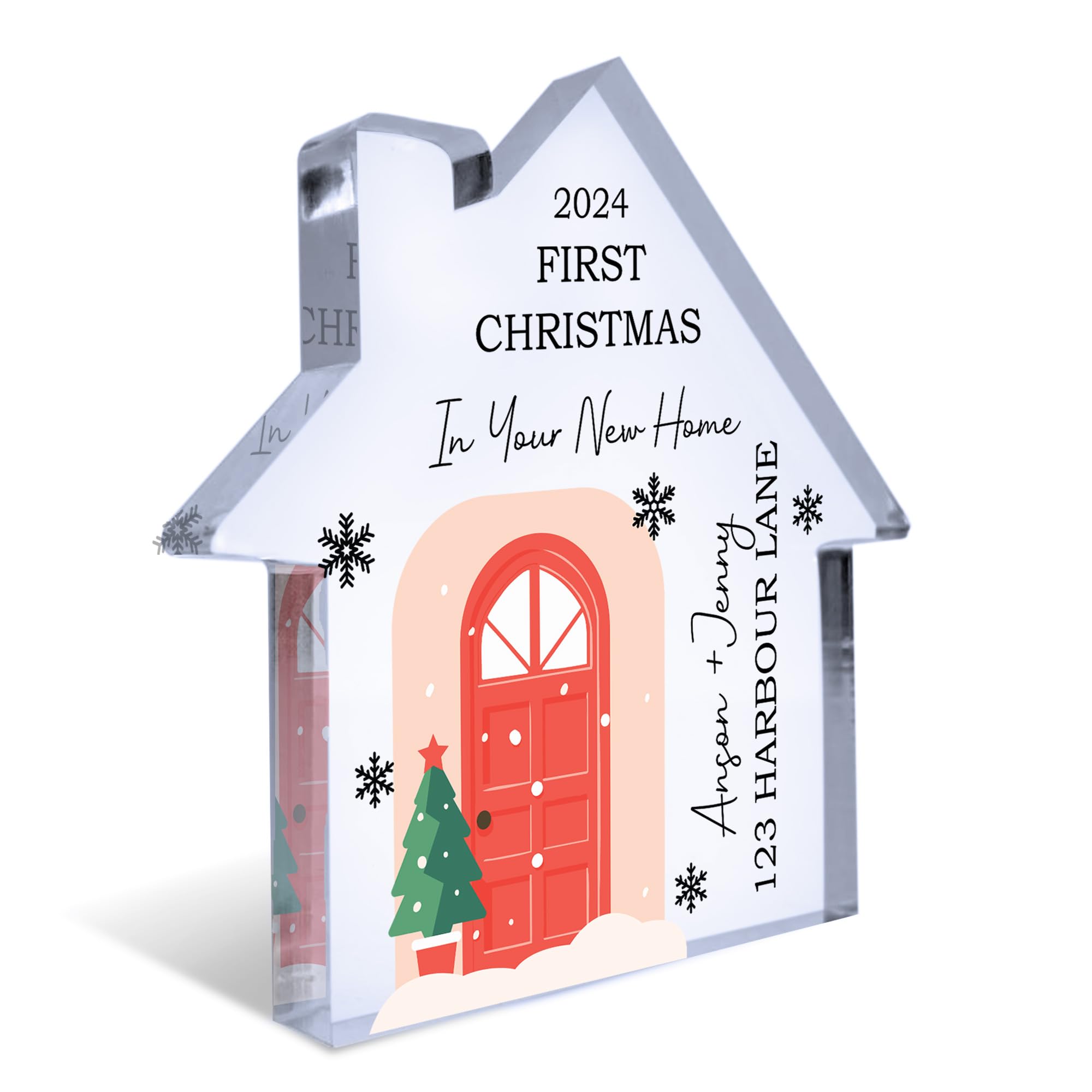 Red Ocean First Christmas in Your New Home Gift For Friends Family Couple Neighbour, Personalised Acrylic New Home Ornament, Christmas Housewarming Decoration Gift Keepsake