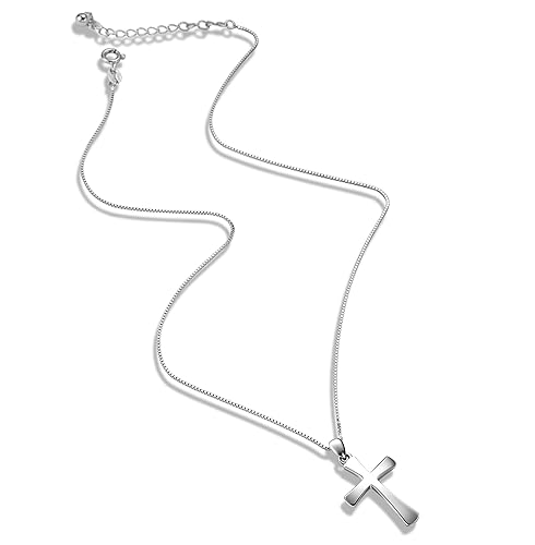Miniatura 5 de Sterling Silver Cross Necklace for Women 925 Sterling Silver Polished Curved Cross Pendant Necklace Handmade Crosses Religious Jewelry Gift (White