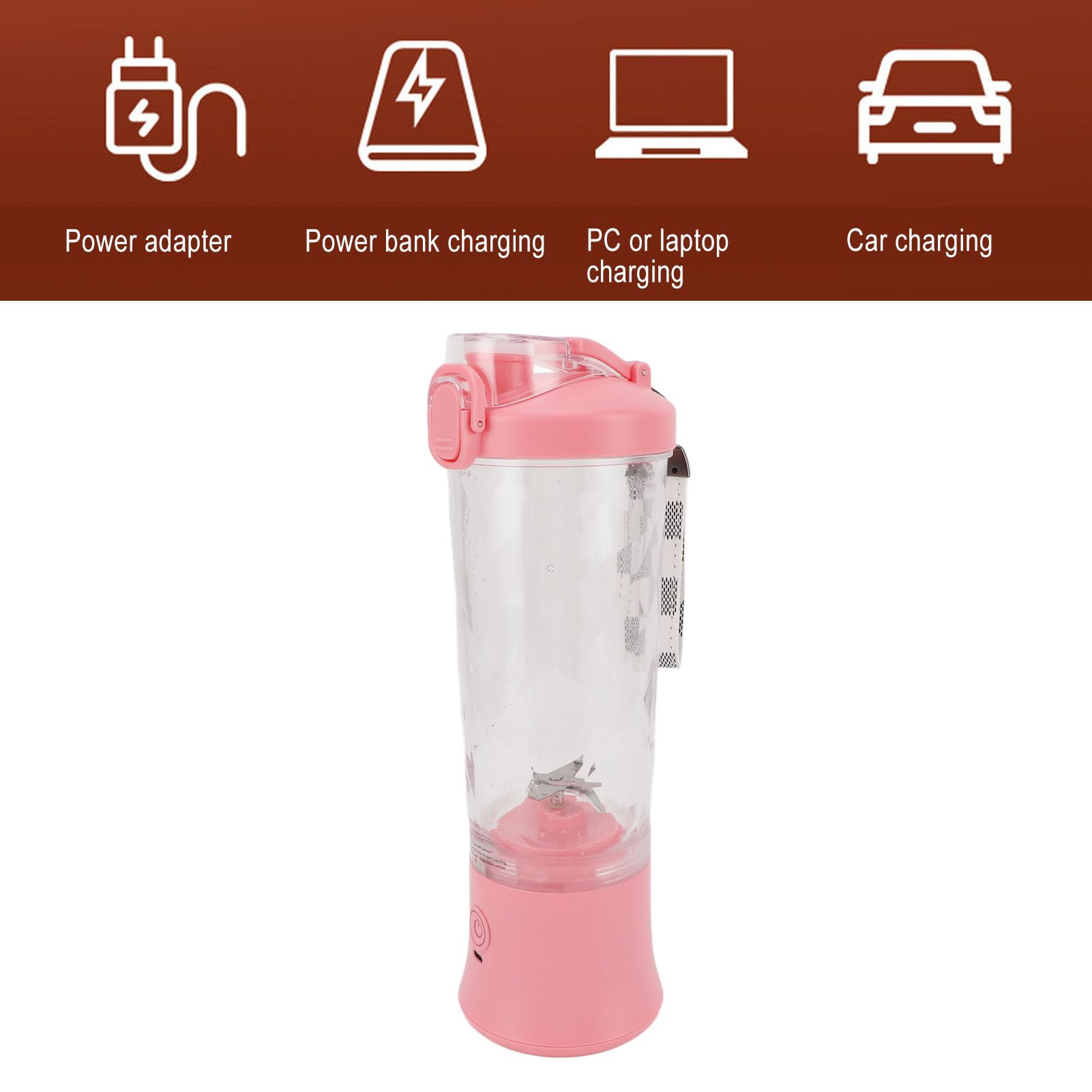 Yosoo Health Gear Batidora Portátil, Batidora Personal 600ml Mini Vaso Exprimidor con ABS y Acero Inoxidable, 2 Modos 150W 18000RPM USB Recargable 4000mAh para Viajes Deportes Escuela (PINK)