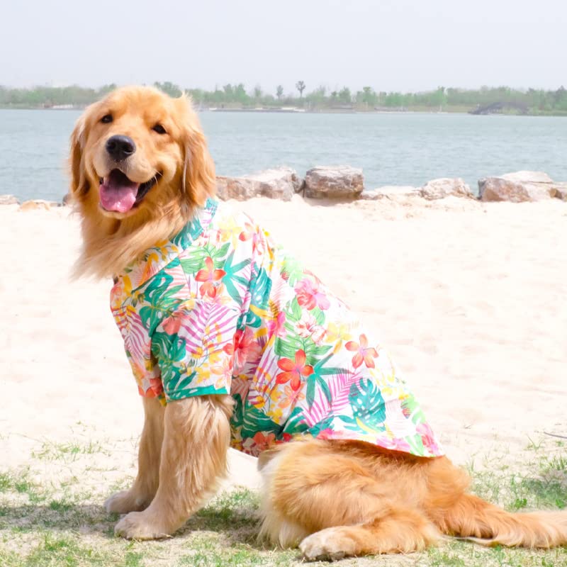 Image of HDKUW Large Dog Hawaiian Costume, Dog's Cool T-Shirts Summer Clothes, Hawaiian Shirt for Large Dogs, Design for Summer Luau Style Beach Camp Vacation 8XL Red