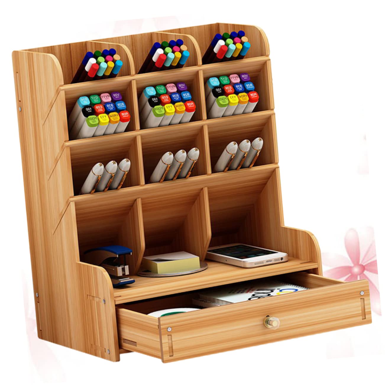 Porte-stylo en bois design moderne pour harmoniser l'étagère de rangement de la maison