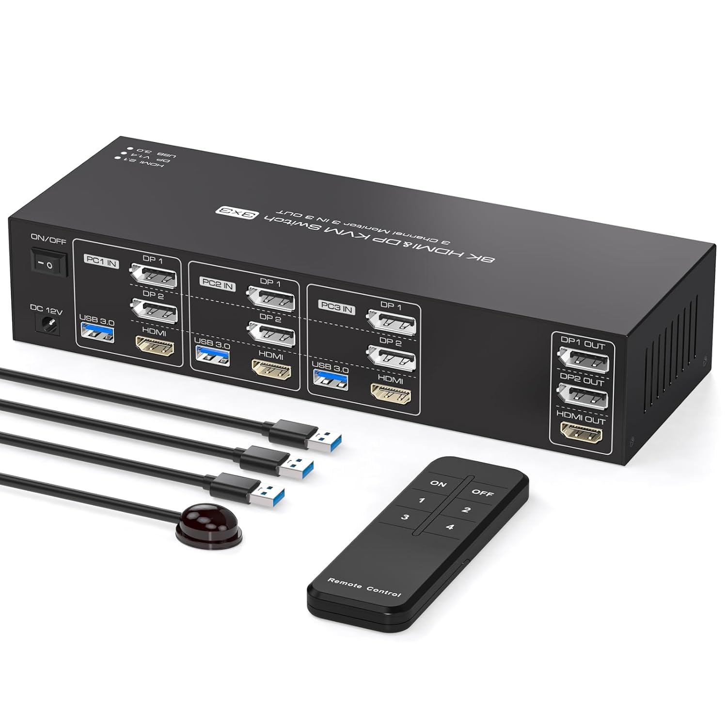 KVM Switch 3 Monitors 3 Computers 4K144Hz 2 Displayport HDMI Triple Monitor KVM for 3 PC Sharing 3 Screens and 4 USB 3.0 Port with Controller-image-46