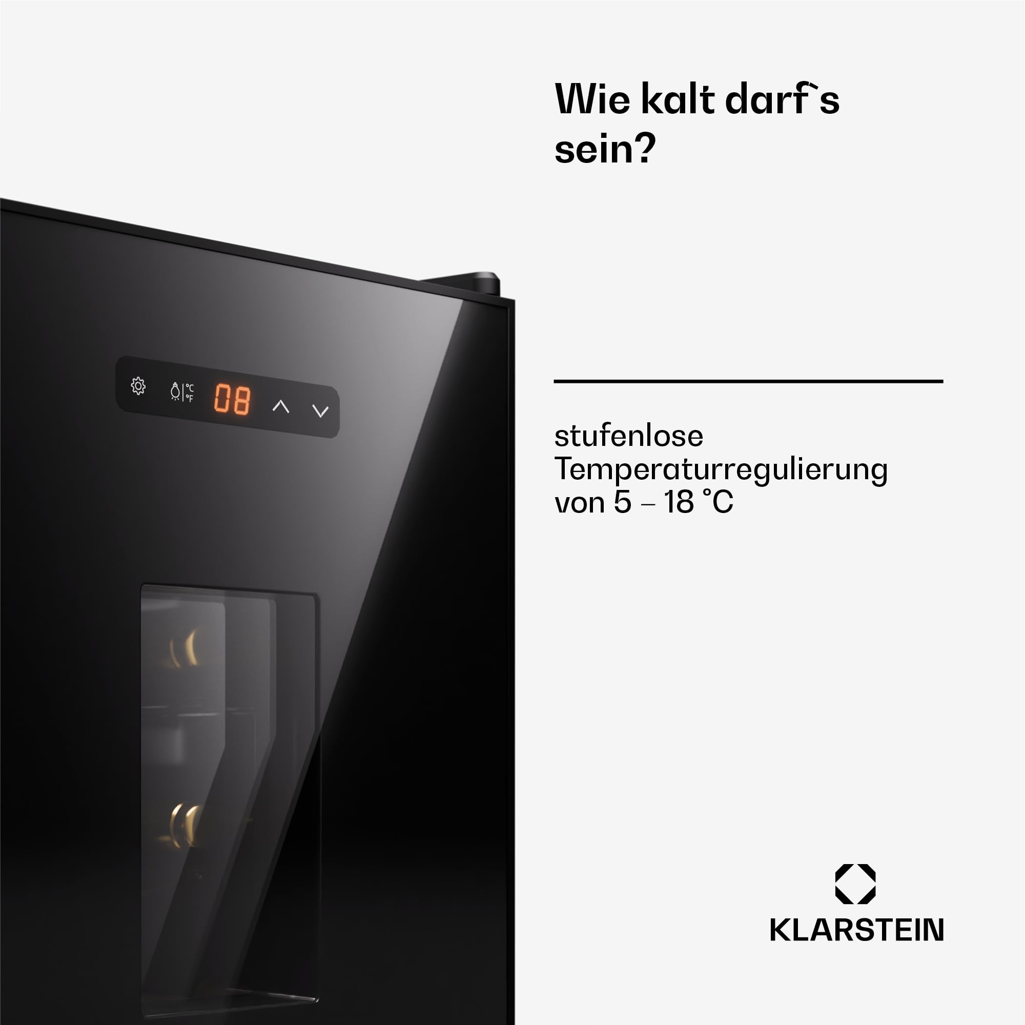 Klarstein Freistehender Weinkühlschrank 1 Zonen 16 Flaschen 5-22°C Glastür Leiser Flaschenkühlschrank