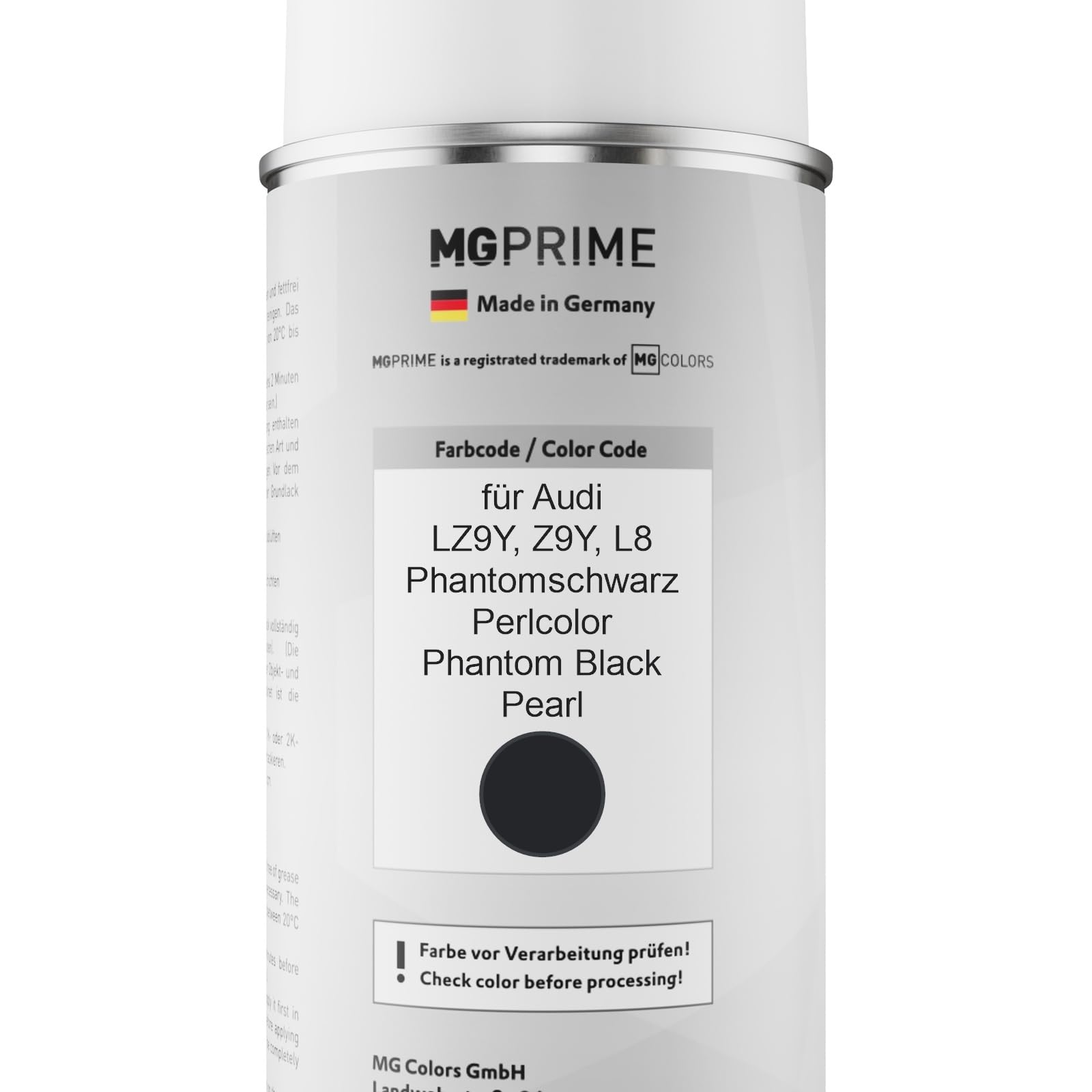 MG PRIME Peinture voiture Bombes aérosols pour Audi LZ9Y / Z9Y / L8 Phantomschwarz Perlcolor/Noir Fantome Nacre Peinture de base vernis clair aérosol 400ml
