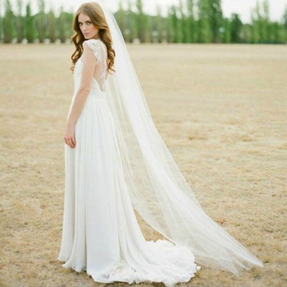 HMTE Velo de Novia Velos de Novia Largos de Tul Una Capa con Peine Velo de Novia Blanco Accesorios de Boda de Novia (Marfil A)