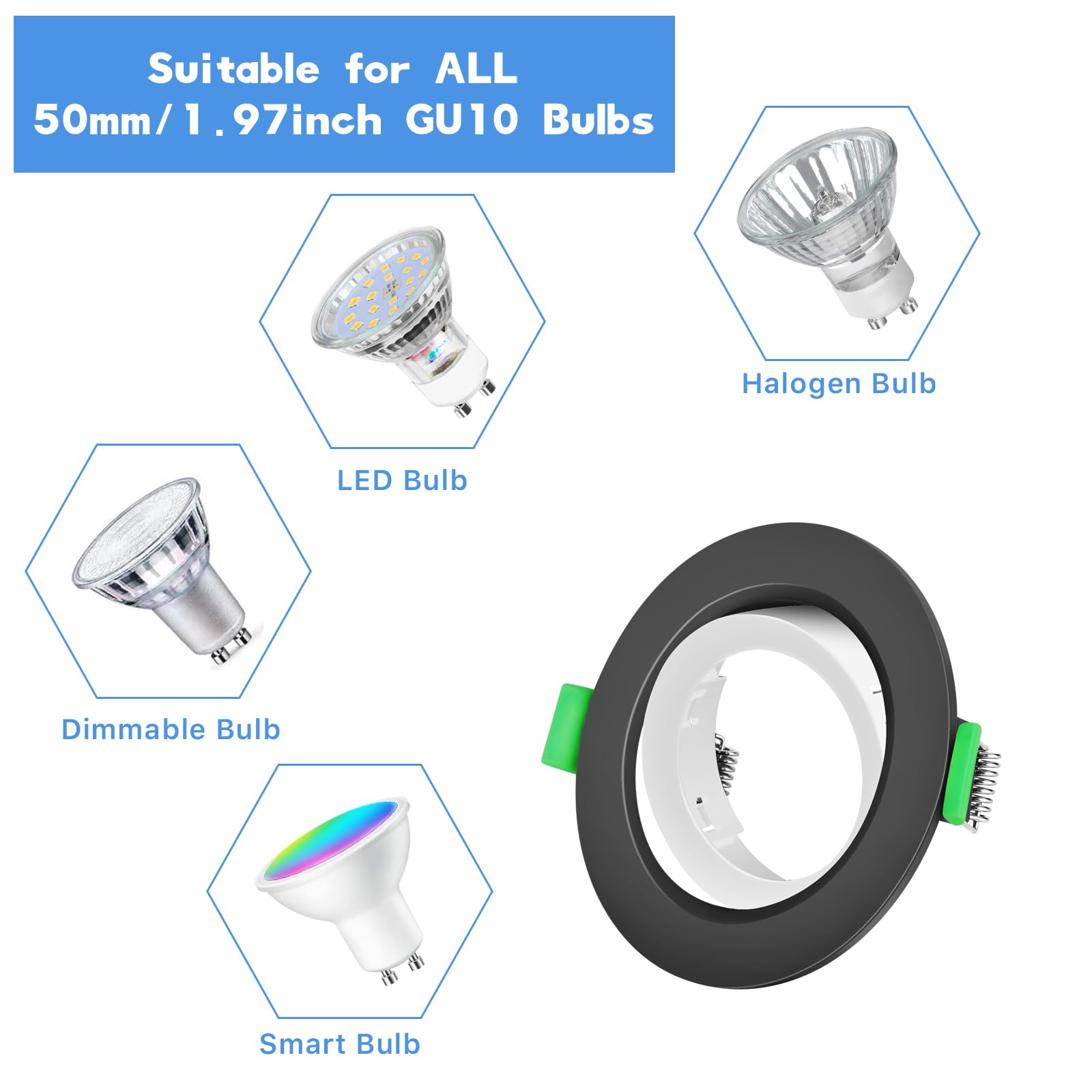 Recessed Ceiling Light Fitting, GU10 Downlights for Ceiling Round Black Outer Ring and White Inner Frame - Image 3