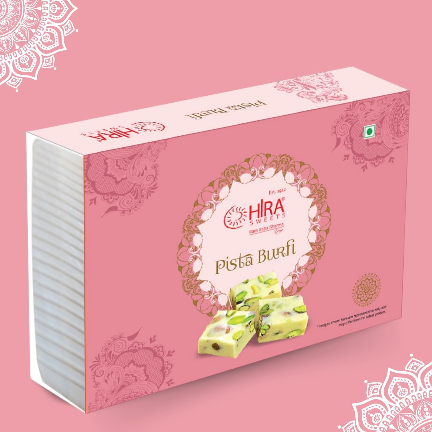 HIRA SWEETS Pista Burfi 500gm | Traditional Mithai | Barfi Sweets | Indian Mithai Gift Pack | Made With Pure Desi Ghee Finest Pistachios | Indian Sweets | Festive Sweet Gift Box 2