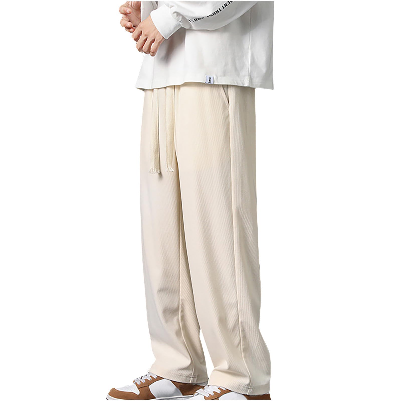 Men Pants Trendy Vintage Corduroy Pants Wide Leg Casual Sweatpants Junior Boys Loose Drawstring Trousers Fall Winter