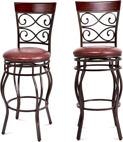 GLACER Juego de 2 taburetes de bar, estilo retro, de altura de barra giratoria de 360 grados con asiento acolchado de cuero, cómoda silla de metal