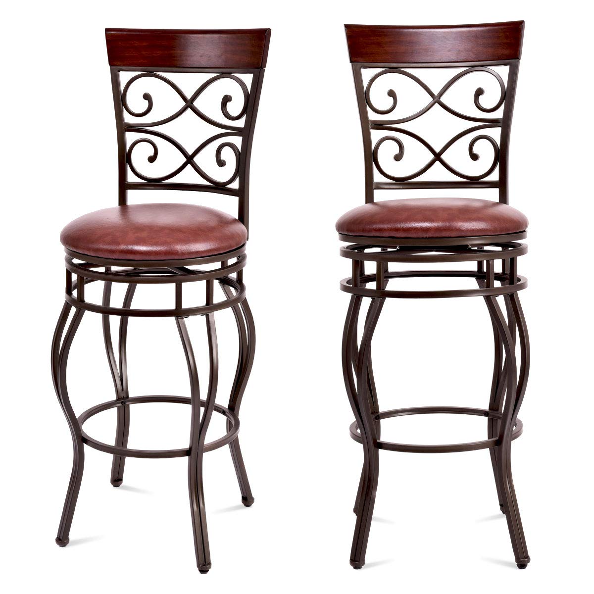 GLACER Bar Stools Retro Style Bar Height 360 Degree Swivel Barstool with Leather Padded Seat, Comfortable Metal Chair for Home, Restaurant, Pub or Bistro, 21.5 x 21.5 x 45.5 inches (1)