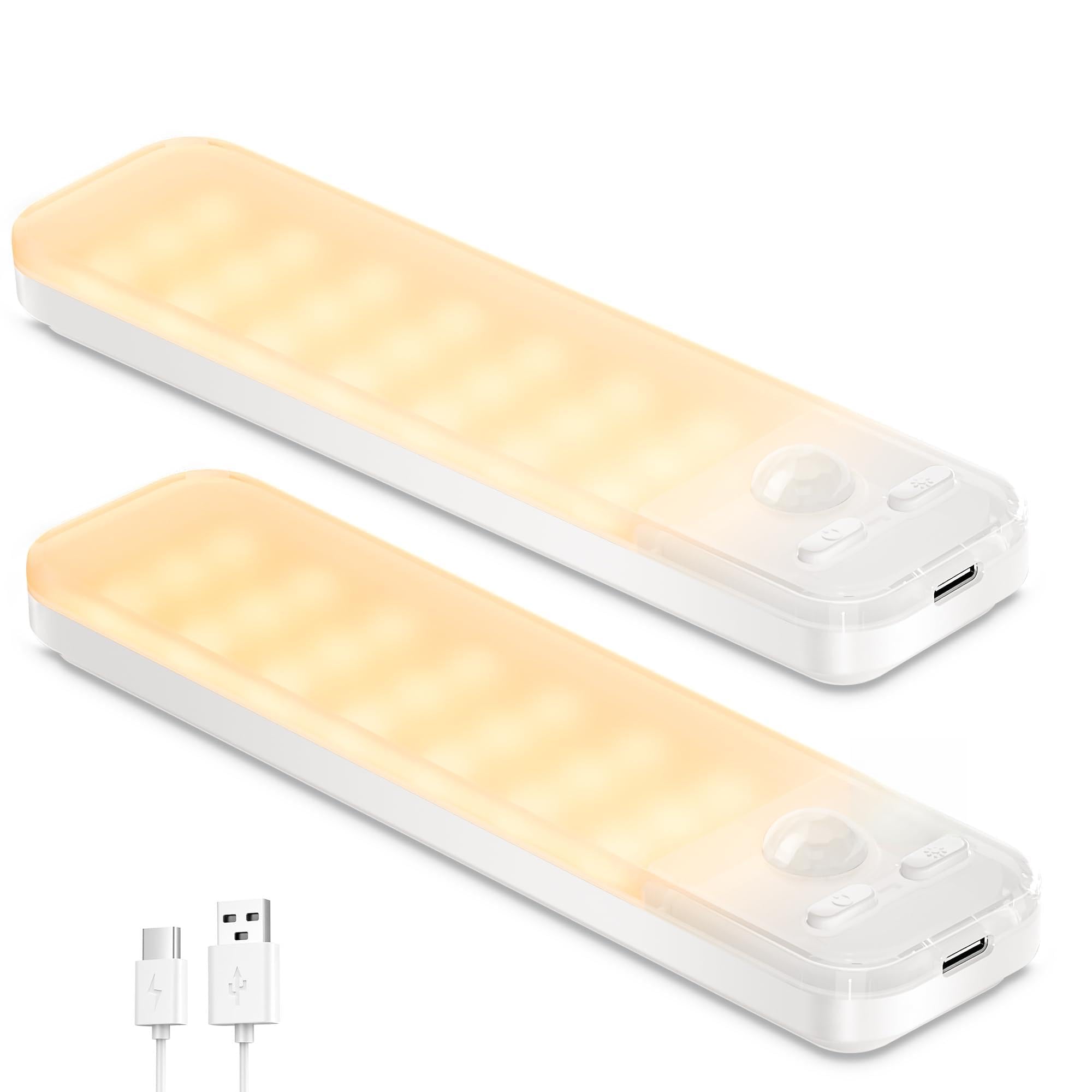 Schrankbeleuchtung Unterbauleuchte Küche LED 2 Stück Dimmbar mit Bewegungsmelder Innen, Akku Schrankleuchte Lampe USB-C Aufladbare LED Leiste Magnetische Lampen für Treppe,Wohnzimmer-3000K (Warmweiß)