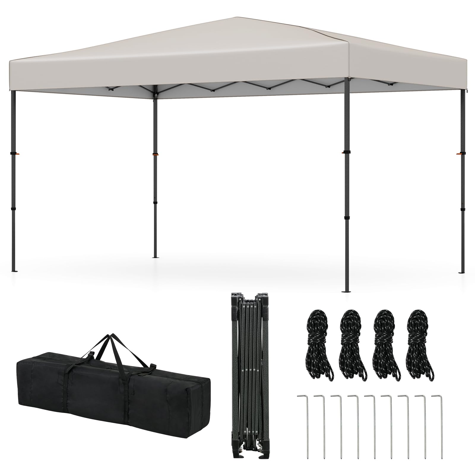 COSTWAY Gazebo Pieghevole Impermeabile, Gazebo Esterno Resistente con Acciaio Regolabile, Borsa Portatile, 9 Picchetti e 4 Corde Antivento, per Giardino, Feste e Barbecue (Beige, 3,65 x 2,25 m)