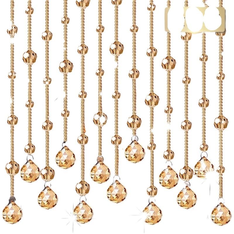 Rideau De Perles De Cristal Rideau de Ficelle Brillant en Perles de Verre Cristal for l'intérieur, for la décoration de Fond de Mariage de Luxe for la Maison(Champagne,0.5m Height 15 pc)