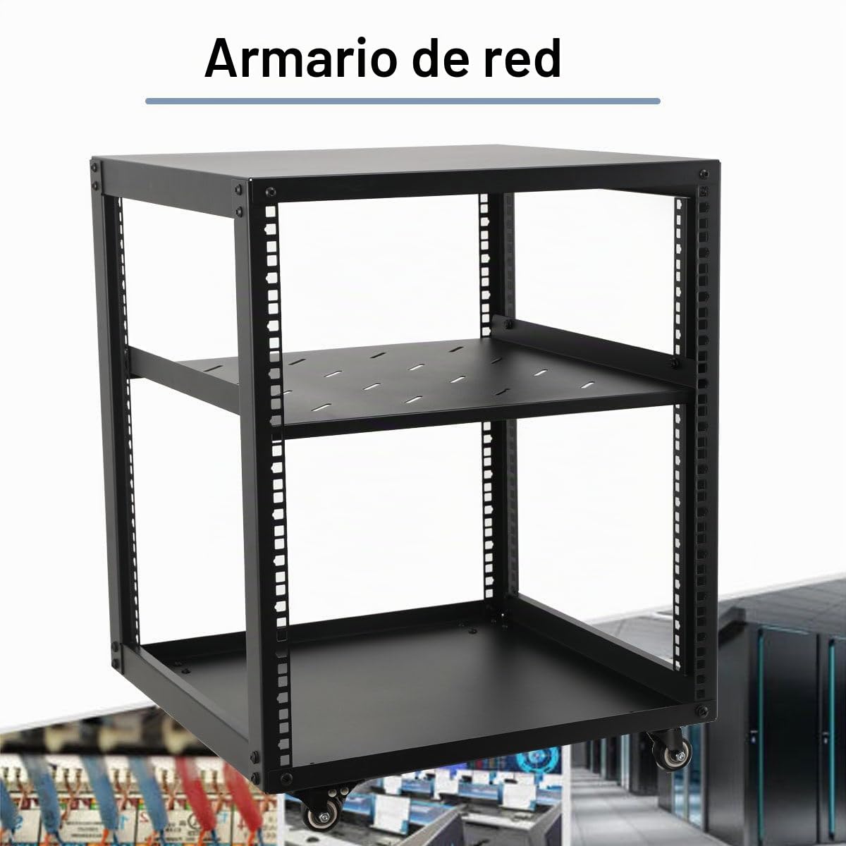 12U - Caja Soporte para Servidores (montaje en rack, 477 x 509 x 645 mm, marco abierto, profundidad ajustable, para servidores de red, con ruedas, para equipos informáticos de red, equipos AV