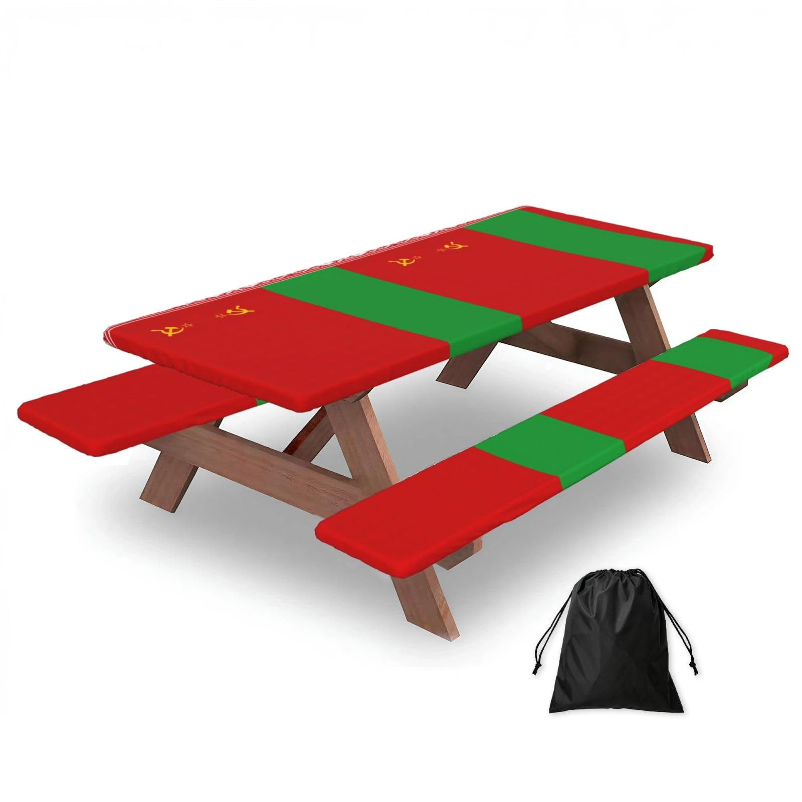 Zyjhyy Black Flag Of Belarus Print Party Table Covers With Bench Covers Set Of 3 Picnic Table Cloth Wipe Clean For Garden Camping