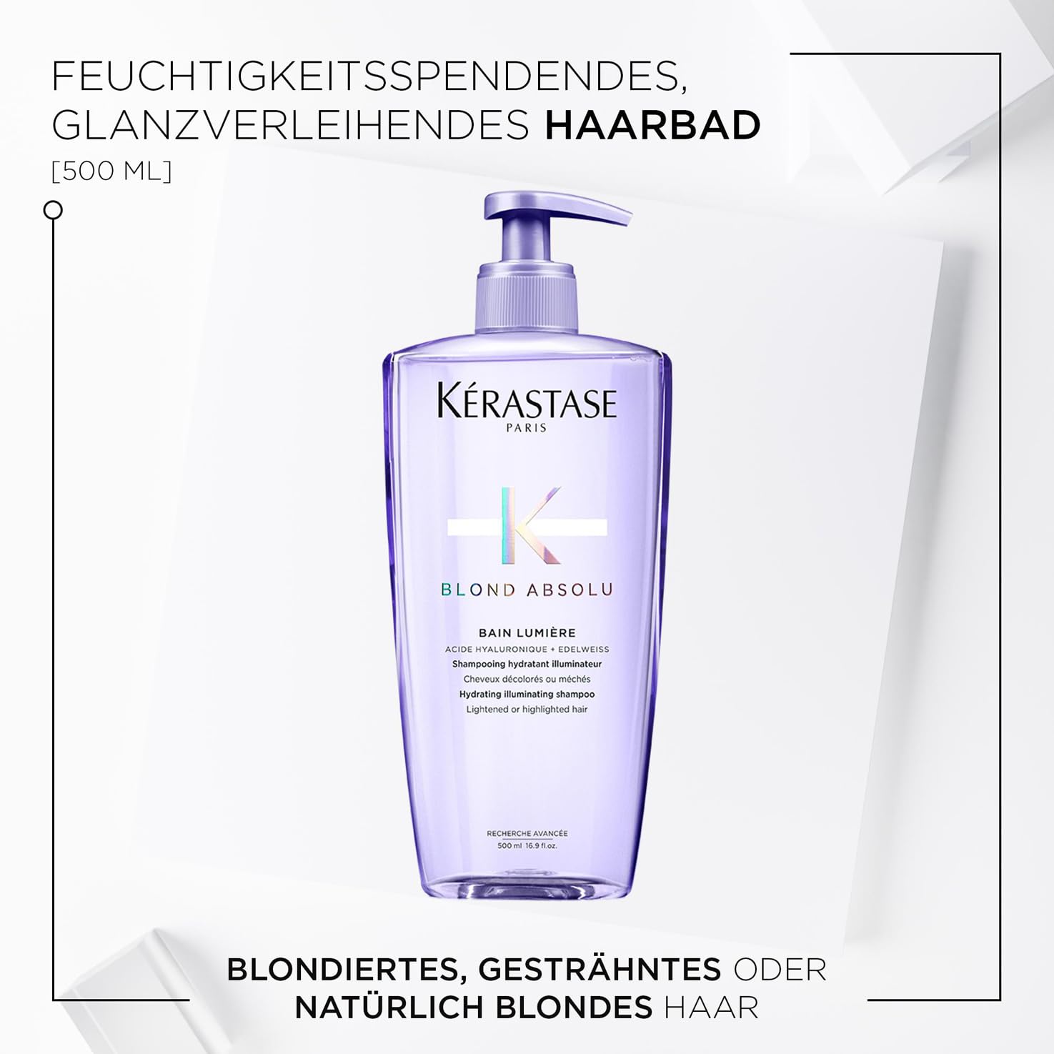 Kérastase Shampoo für blondes Haar für mehr Glanz, Haarbad mit feuchtigkeitsspendender Hyaluronsäure, Bain Lumière, Blond Absolu, 2 x 500 ml