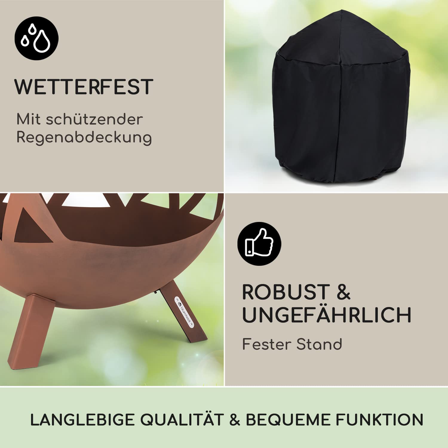 Blumfeldt Feuerschale, Robuste Outdoor Stahl-Feuerschale Groß für Balkon & Camping, Mobile 68 cm, Feuerschalen mit Standfuß, Wetterfeste für den Garten, Runde Feuerstelle