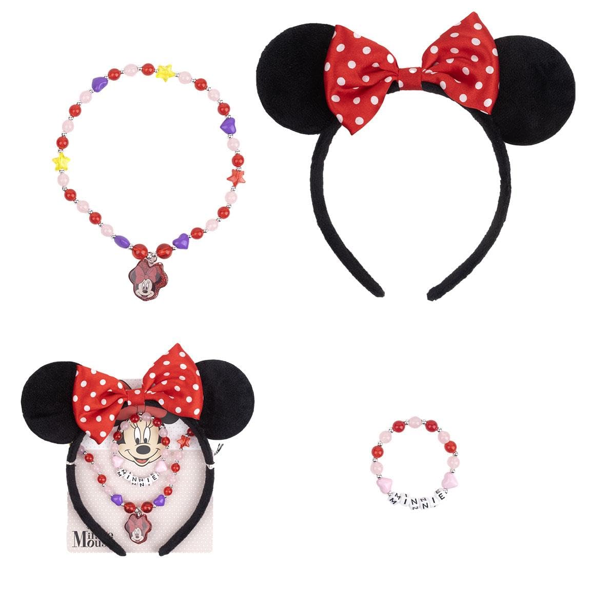 Minnie Mouse 3 Piece Ear Headband, Beaded Necklace and Bracelet Dress up Set for Kids