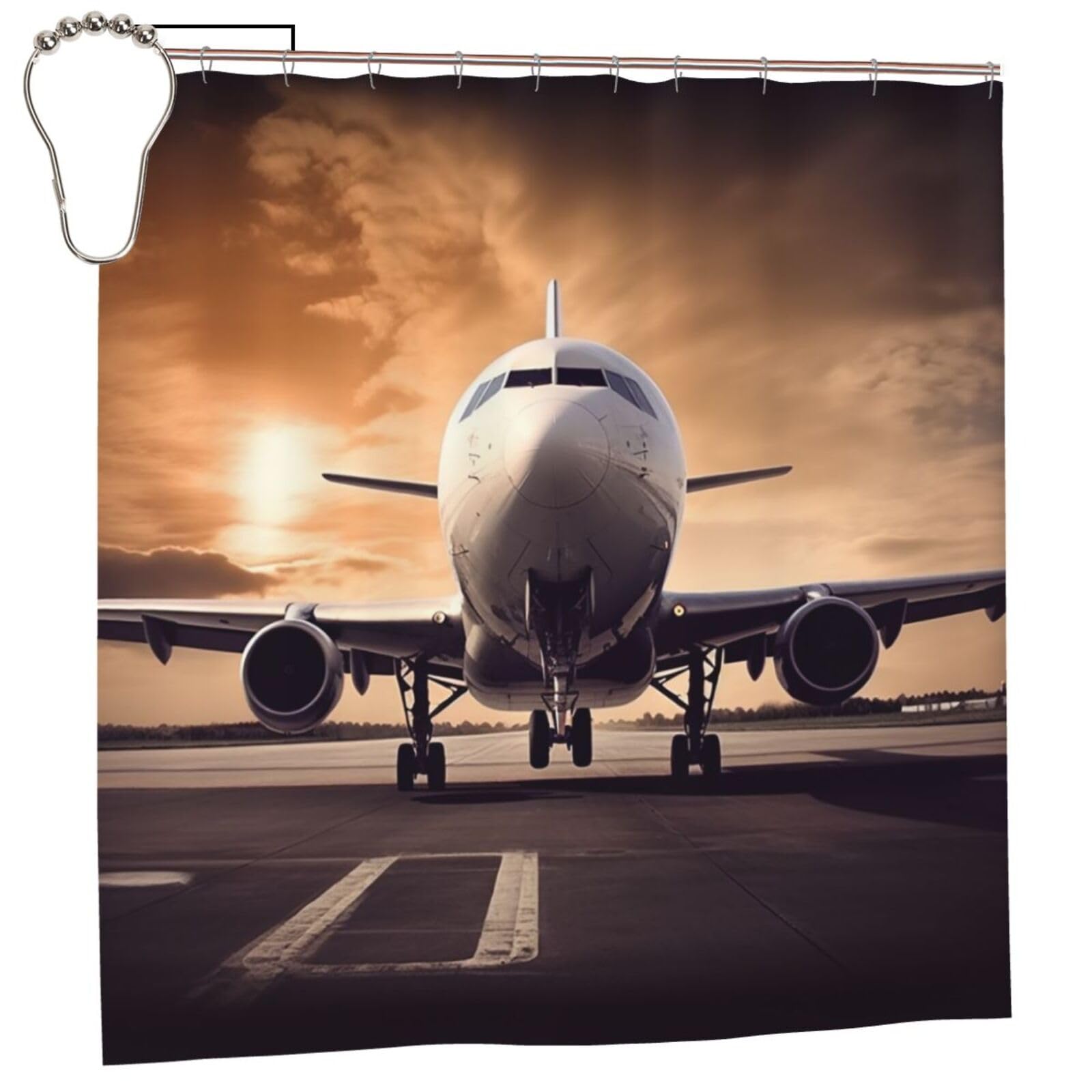 FodPand Airplane Shower Curtain 70"x70" Waterproof Long Bathroom Curtain Heavy Duty Thick Cloth Bath Curtain Set with Hooks, Modern Abstract Art Pattern Bathroom Shower Curtains