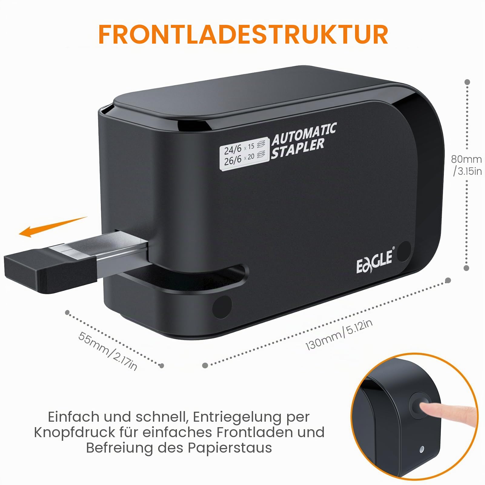 Eagle Elektrische stapler-heavy Pflicht Automatische Hefter, 20 Blatt Kapazität, Akku oder AC Powered, Schwarz (EURO-Adapter)