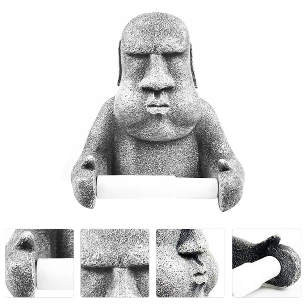 SHINEOFI Toilettenpapierhalter mit Moai Design Wandmontierter Rollenpapierhalter aus Kunstharz Dekorativer Wc Papierrollenhalter für Büros und Schlafzimmer