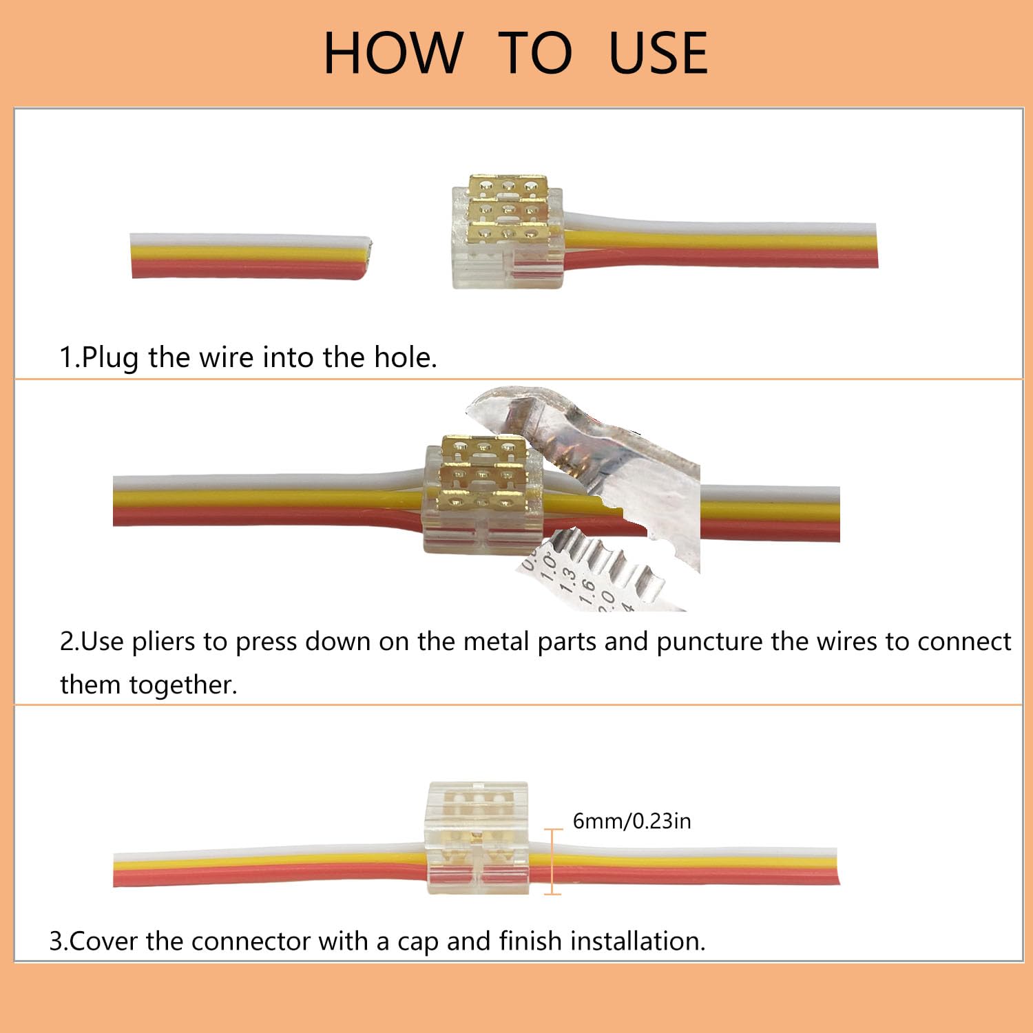 Wire Connectors Quick Connect Terminal,10pcs with Caps 3-Pin Electrical Splice Crimp, Wire to Wire Quick Connect - Image 3