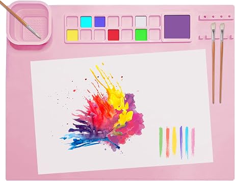 Silicone Craft Mat, 20" 16" Silicone Craft Painting Mat Collapsible Non-Stick Sheet for Crafting Watercolour Painting Cutting Art Creation Clay and DIY Projects Pink