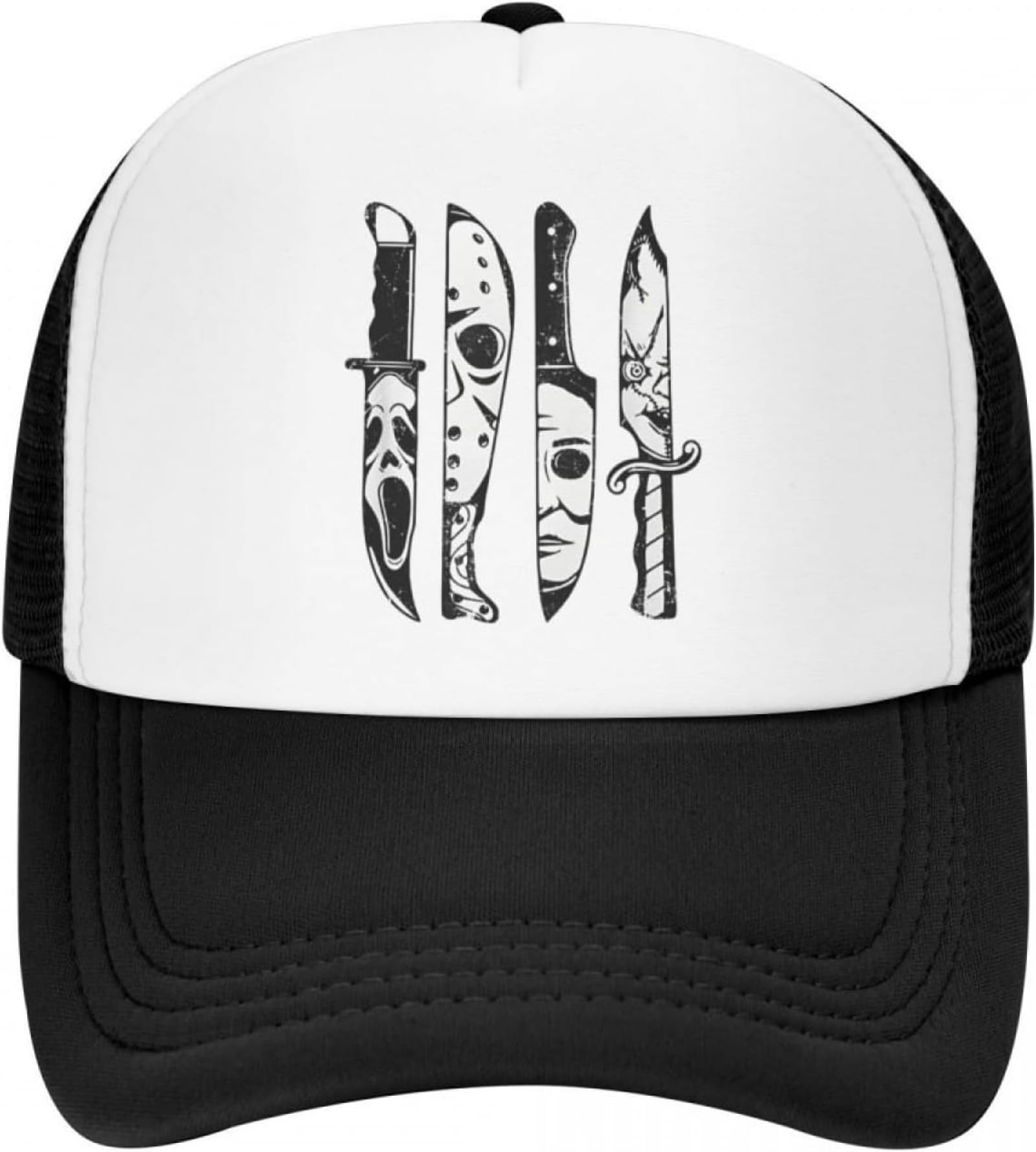 Qawsoit Unisex Multicoloured Baseball Cap Sun Hat Mesh Baseball Cap With Adult Horror Movie Characters Adjustable Trucker Hat Four Horror Movies Birthday Gift