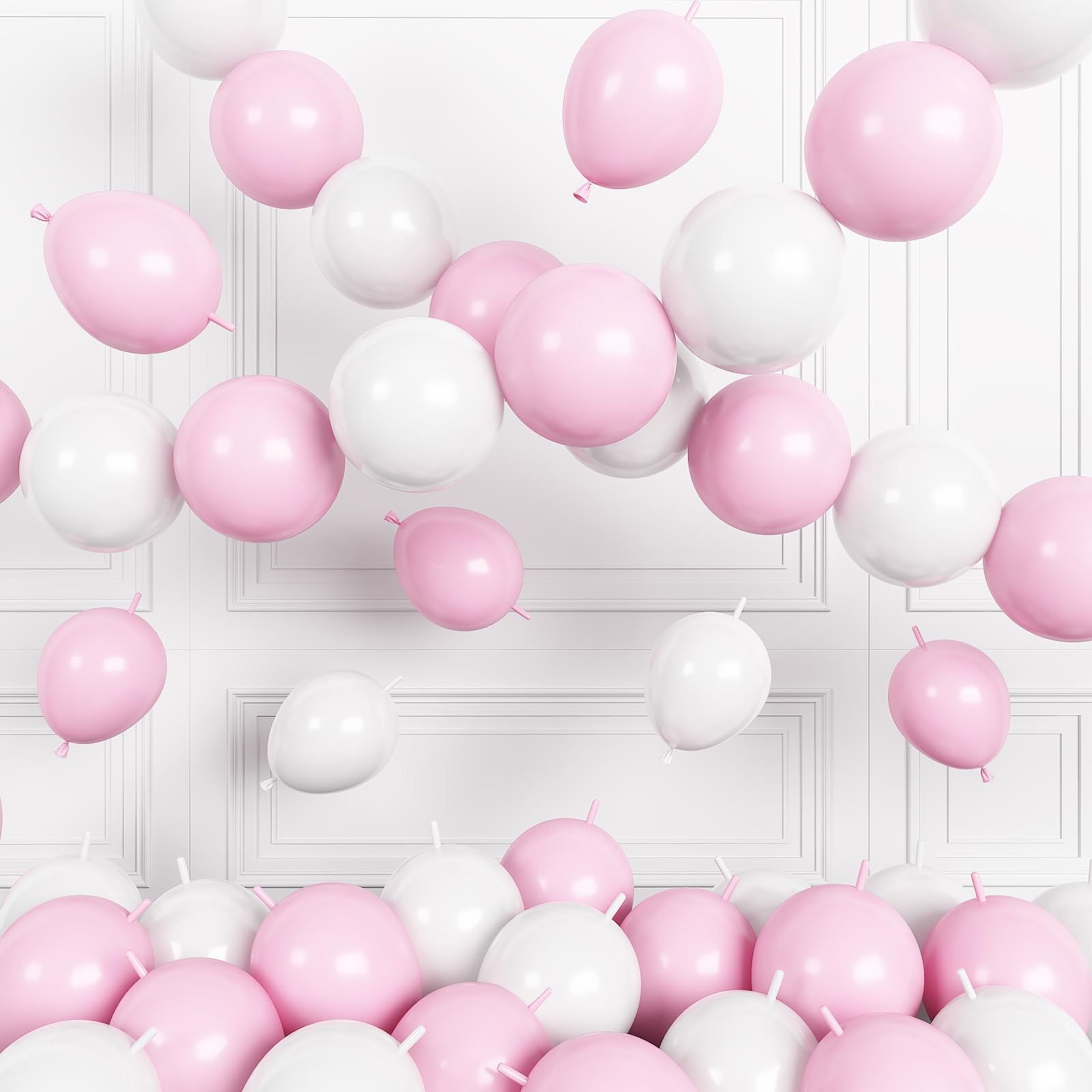 Pink White Link Balloons,60Pcs 6Inch Pastel Pink White Linking Balloons