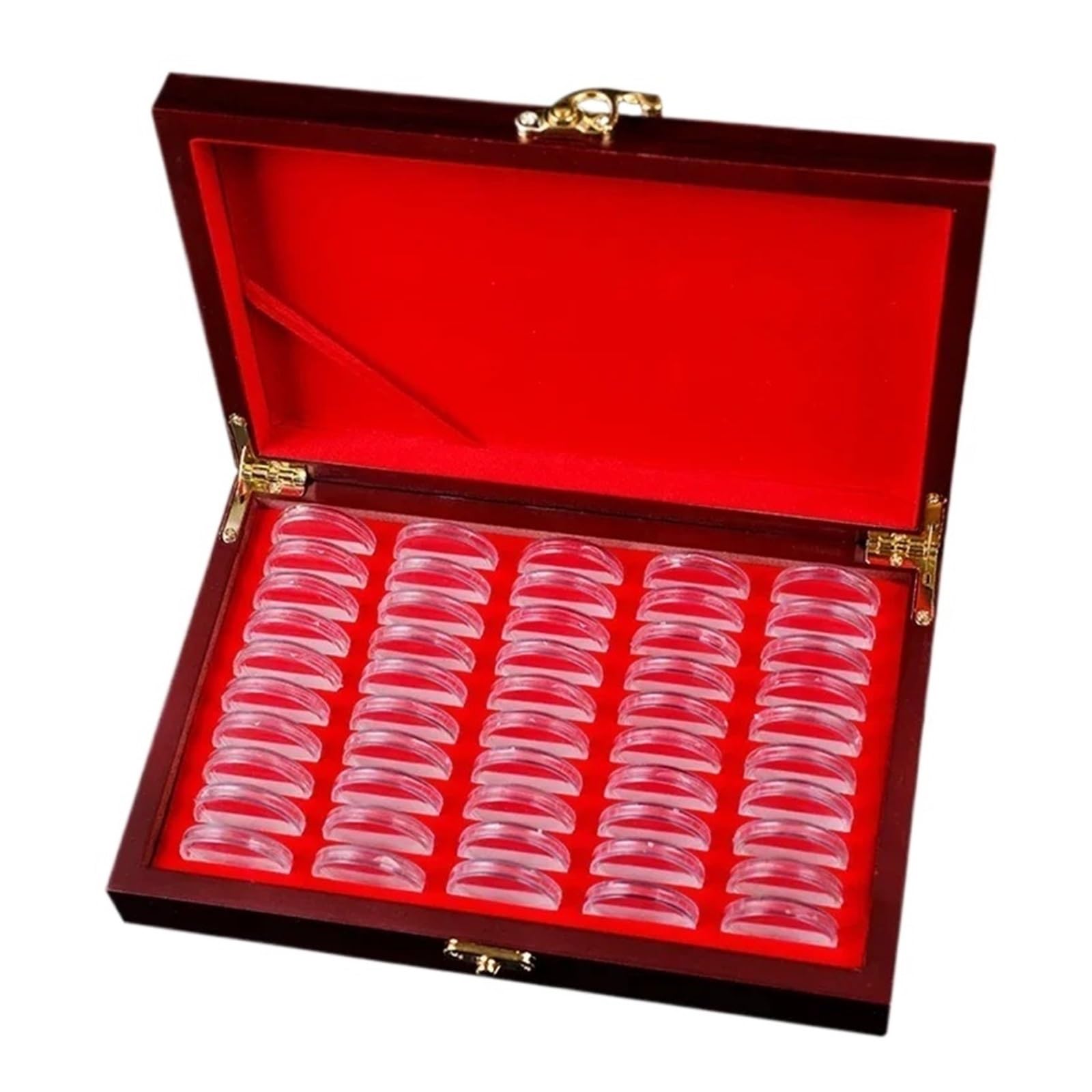 ZythrXLate Wooden Coin Collection Box 50pcs Coins Adjustable Storage Box Wooden Commemorative Coin Collection Case Holder Capsules with Adjustment Pads for Coin Collectors