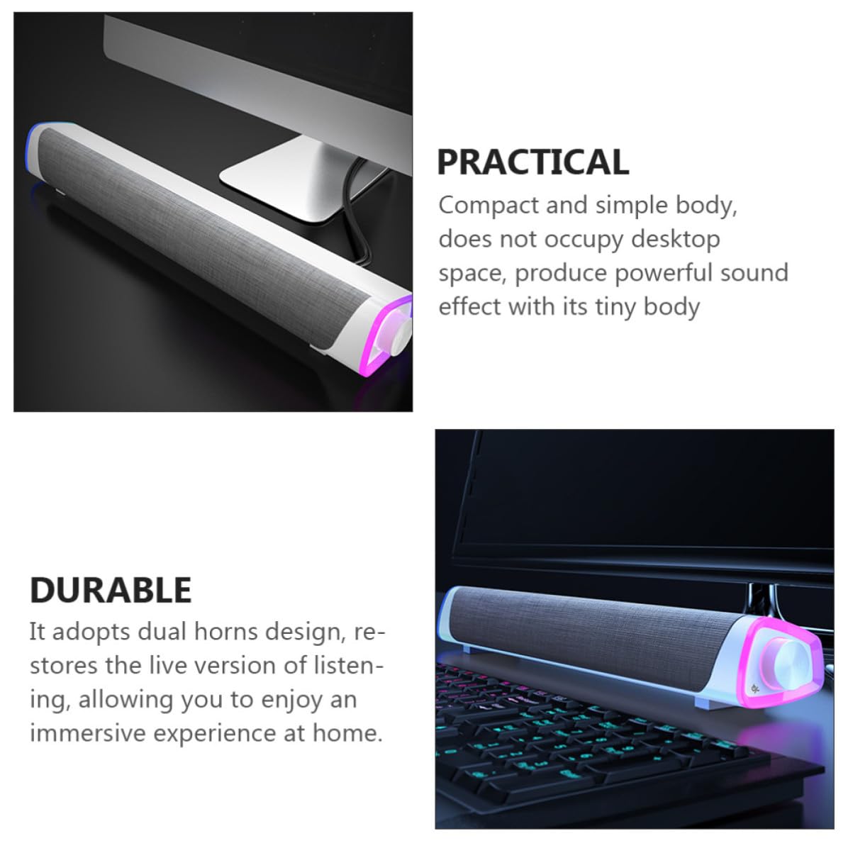 Hemobllo Soundbar Design Salvaspazio Doppio Altoparlante Cablato Qualità Audio Super Chiara per Computer e Tablet per Ufficio e Scuola