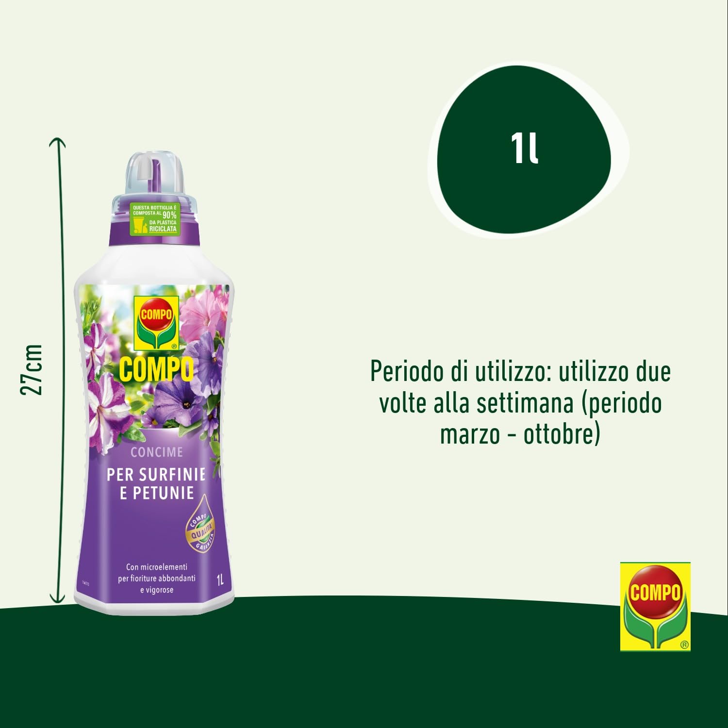 COMPO El estiércol líquido para surfinie y petunias 1Lt Huerta y Jardín