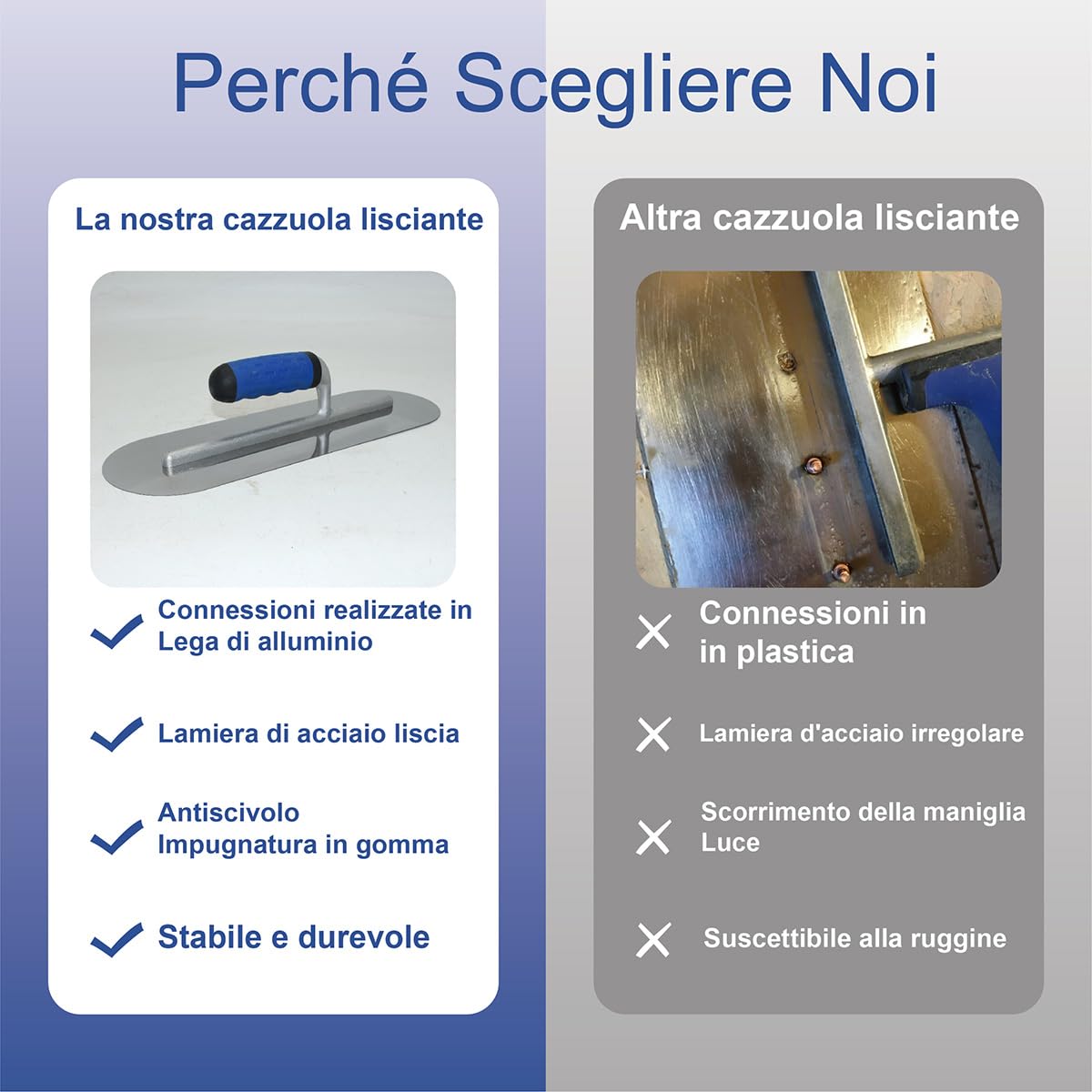 Frattazzo Lisciante Completamente Arrotondato 300 x 125 mm Acciaio Inossidabile Per Cemento Interno Ed Esterno Cazzuola Leggera Per Piscina