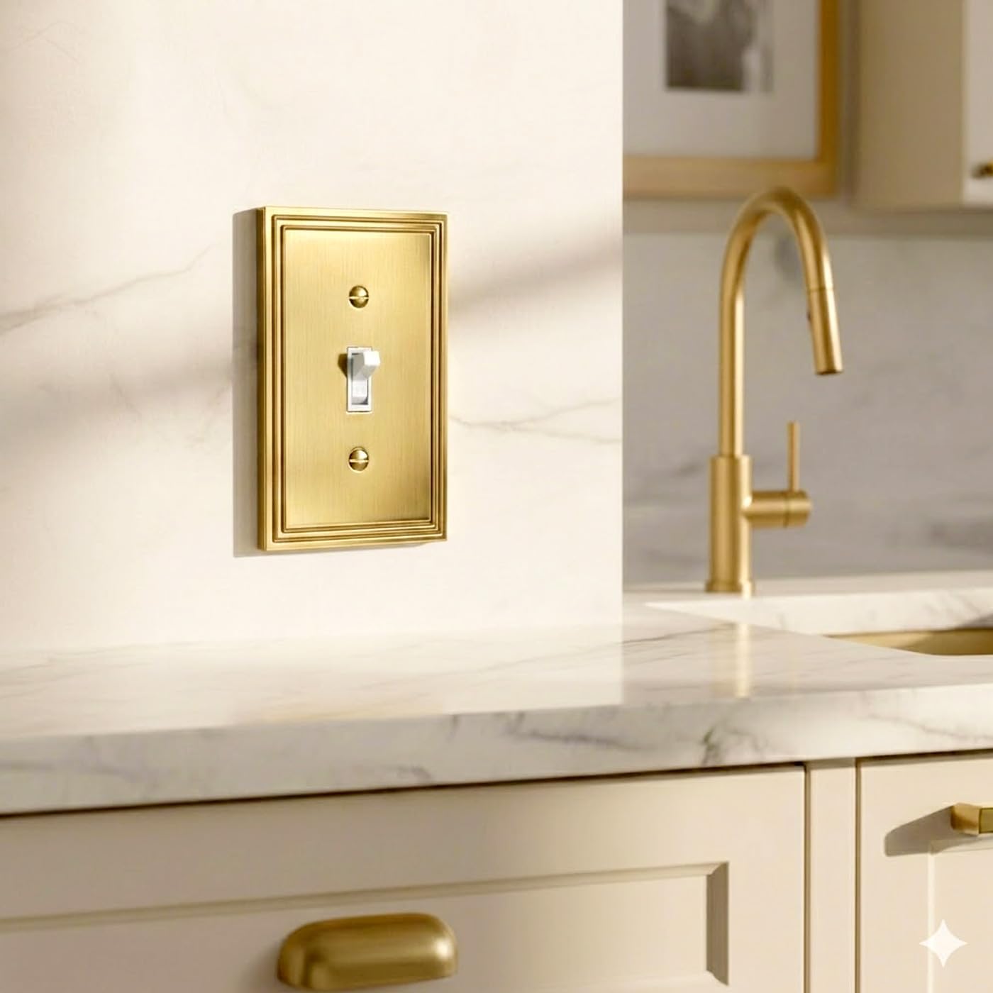 Rio Salto Imperial Collection 1-Gang Toggle Flip Switch Light Switch Plate Outlet Cover Brushed Brass Gold Metal Premium Decorative Home Decor Hardware Wall Plate Heavy-Gauge Midsize 3.13" x 5"
