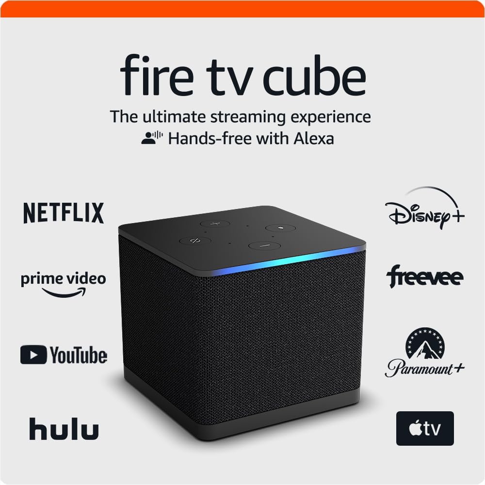AmazonFire TV Cube, with AI-powered Fire TV Search, Hands-free streaming device with Alexa, Wi-Fi 6E, 4K Ultra HD