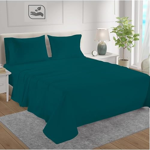 CharlottelyHues Sábanas de lujo 100% algodón egipcio, color verde azulado, juego de ropa de cama de 1000 hilos tamaño King de 4 piezas, tejido de
