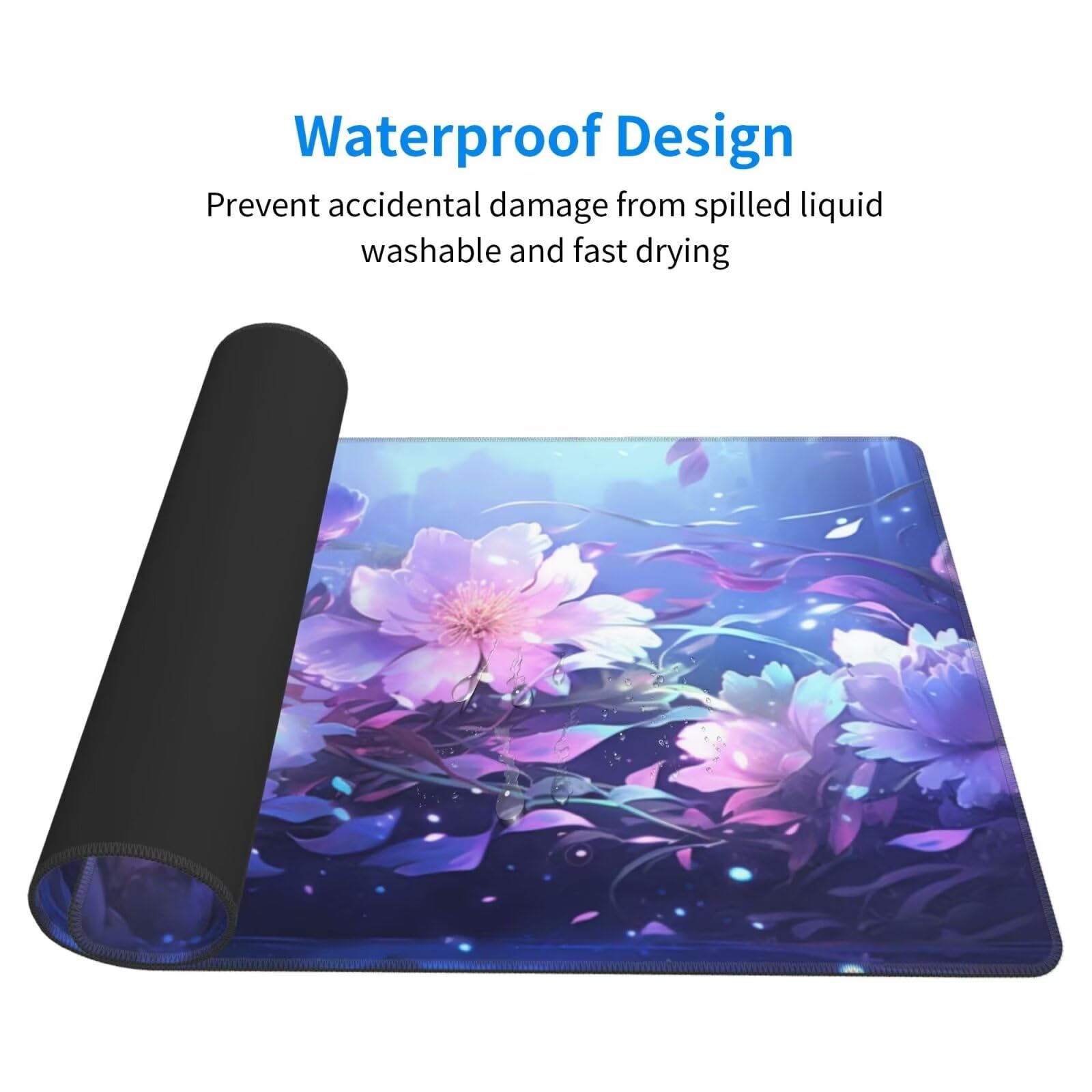 Alfombrilla de Ratón Gaming Grande XXL 1400x600x4mm con Bordes Cosidos, Tela de Micro Tejido, Base de Goma Antideslizante y Mouse Pad, para Teclado Jugadores Escritorio, PC, Oficina Flor Morada Y6526