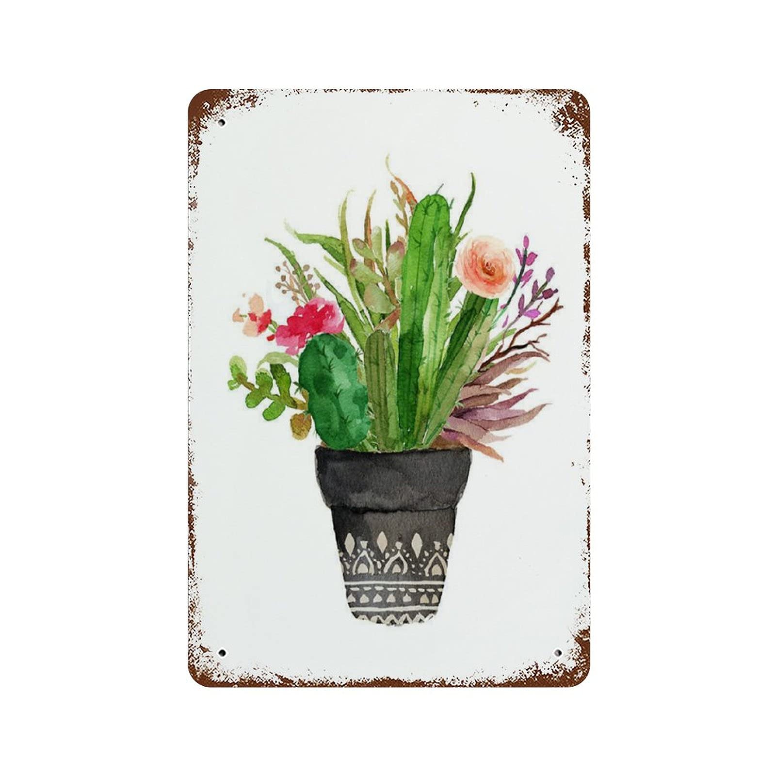 Retro Tin Sign Plant Succulent Print Cactus Print Kitchen Decor Garden Decor Cactus Art Succulent Botanical Print Cacti Wall Art Nature Art 8x12inches