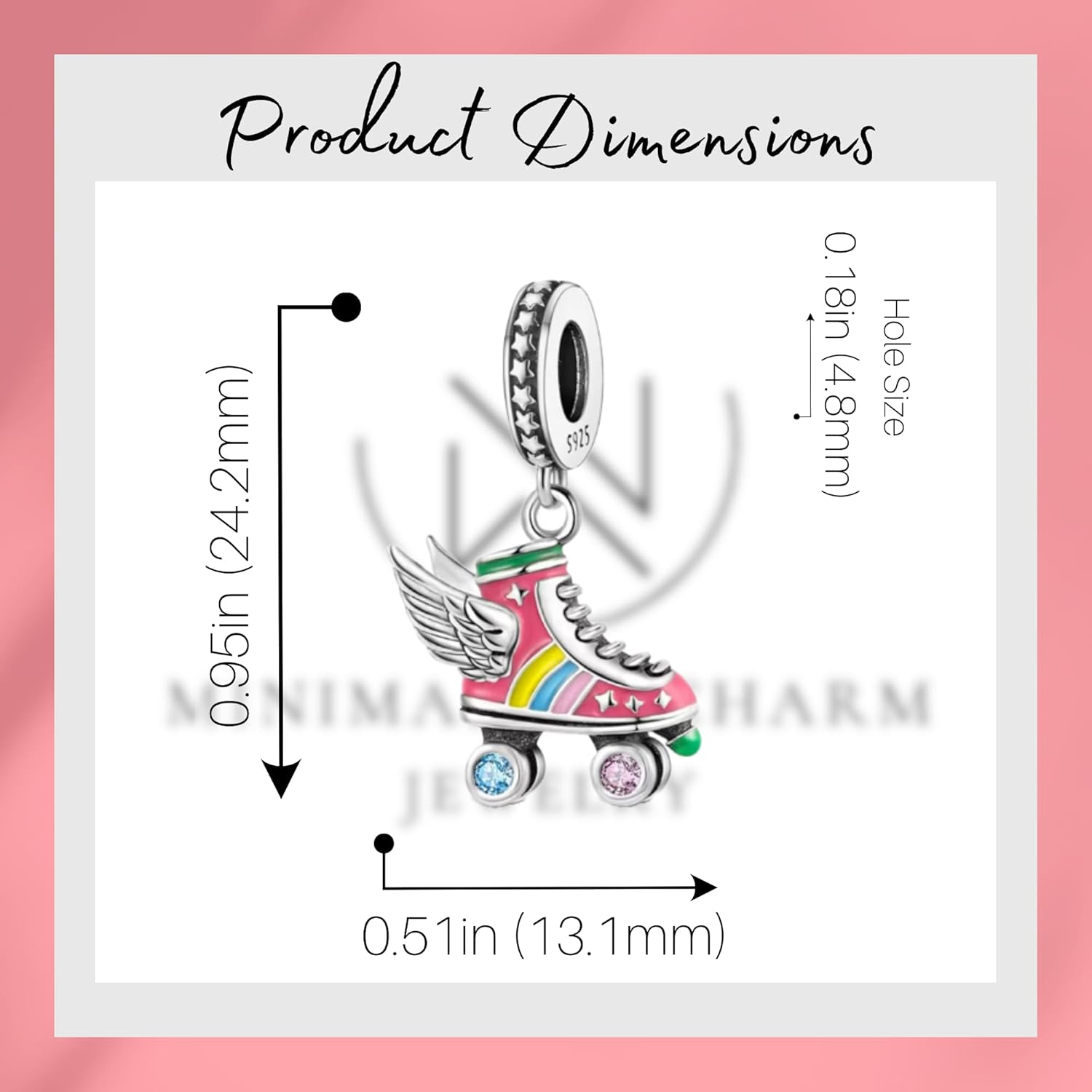 Roller Skate Wings Charm, Skater Charm, Roller Skate Charm, Sterling Silver, Gift For Wife, Women, Friends, Family, Compatible To Pandora