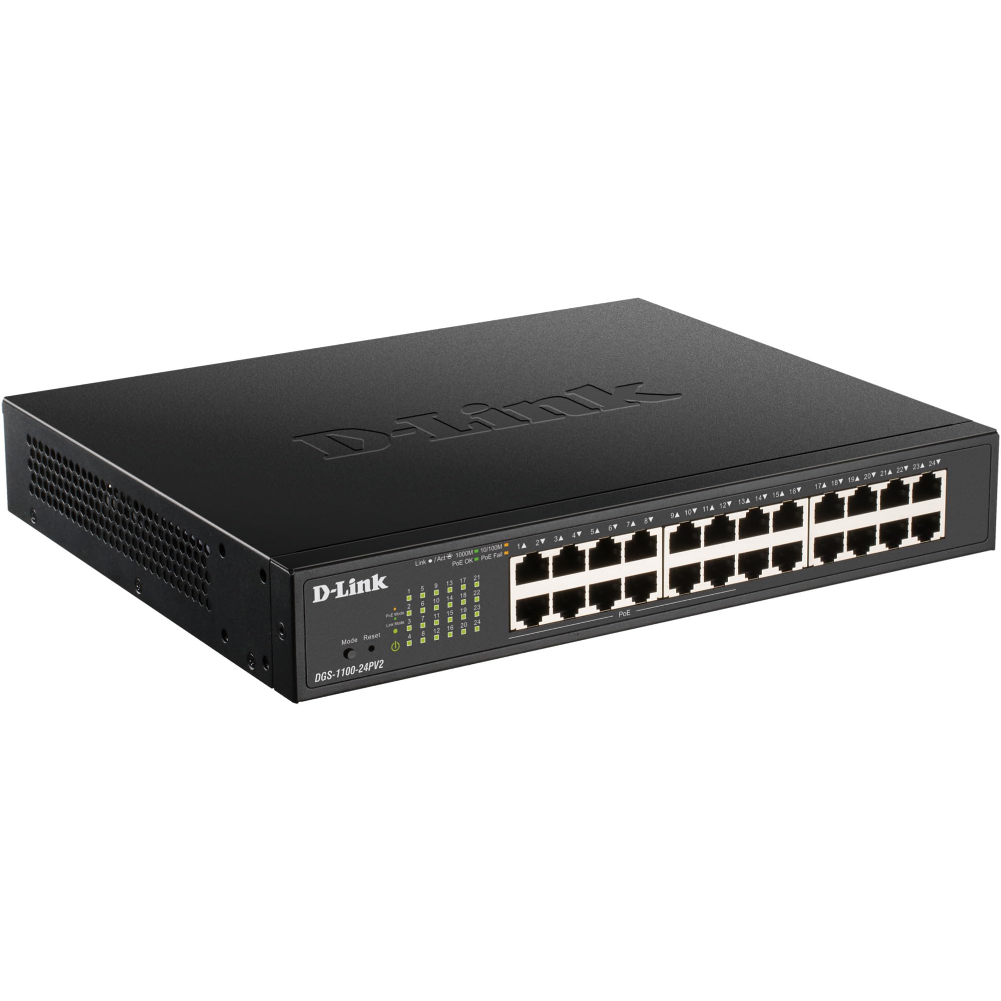 D-Link DGS-1100-24PV2/E 24-Port Gigabit PoE Smart Switch (24 x 10/100/1000 Mbit/s, Davon 12 PoE-Ports, lüfterlos) schwarz - Nur EU-Netzkabel