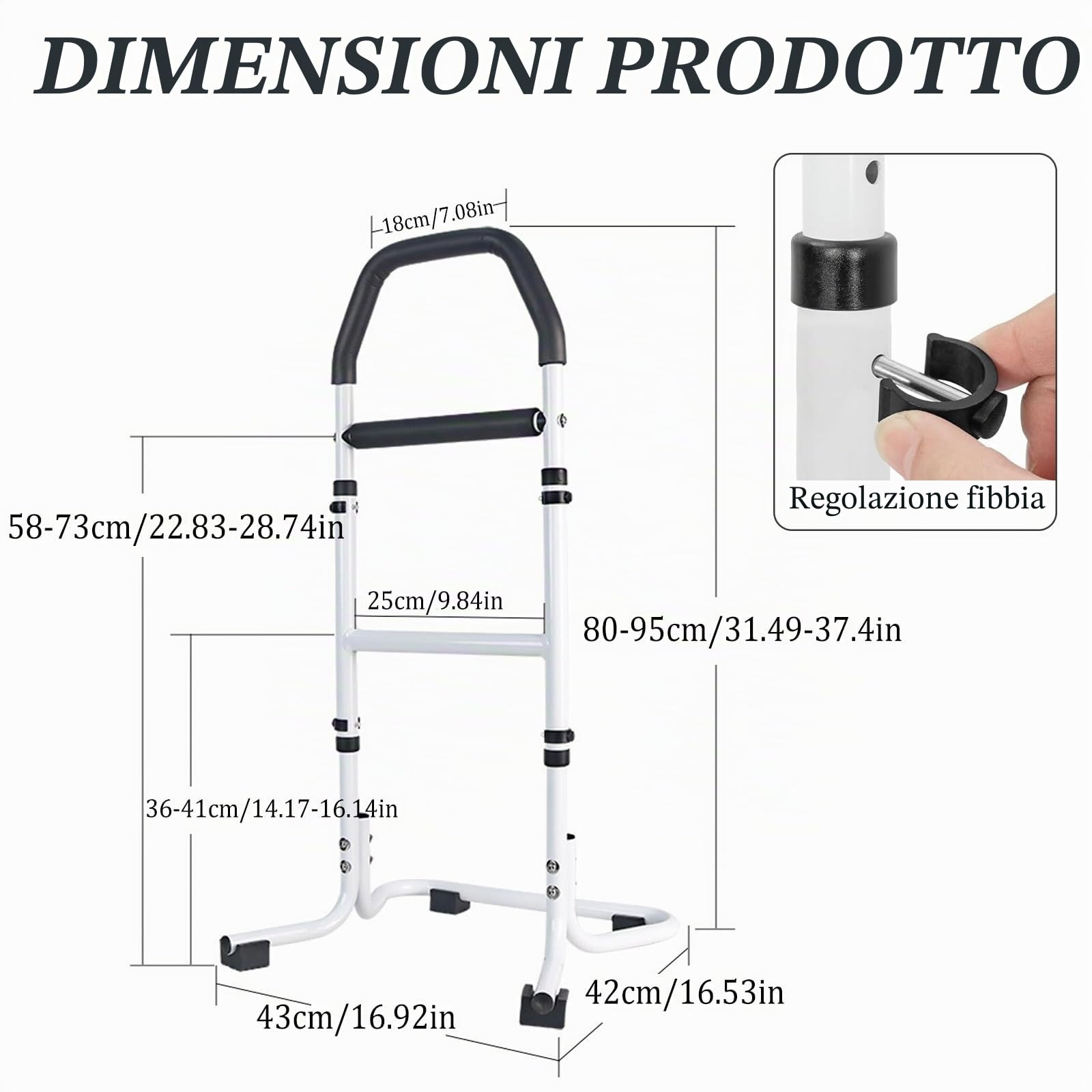 Supporto per Anziani, Supporto per Alzarsi dal Letto/Divano/WC, Altezza Regolabile, Antiscivolo Aiuto per Alzarsi dal Letto per Anziani, Persone con Limitata Mobilità (Piedini Antiscivolo)