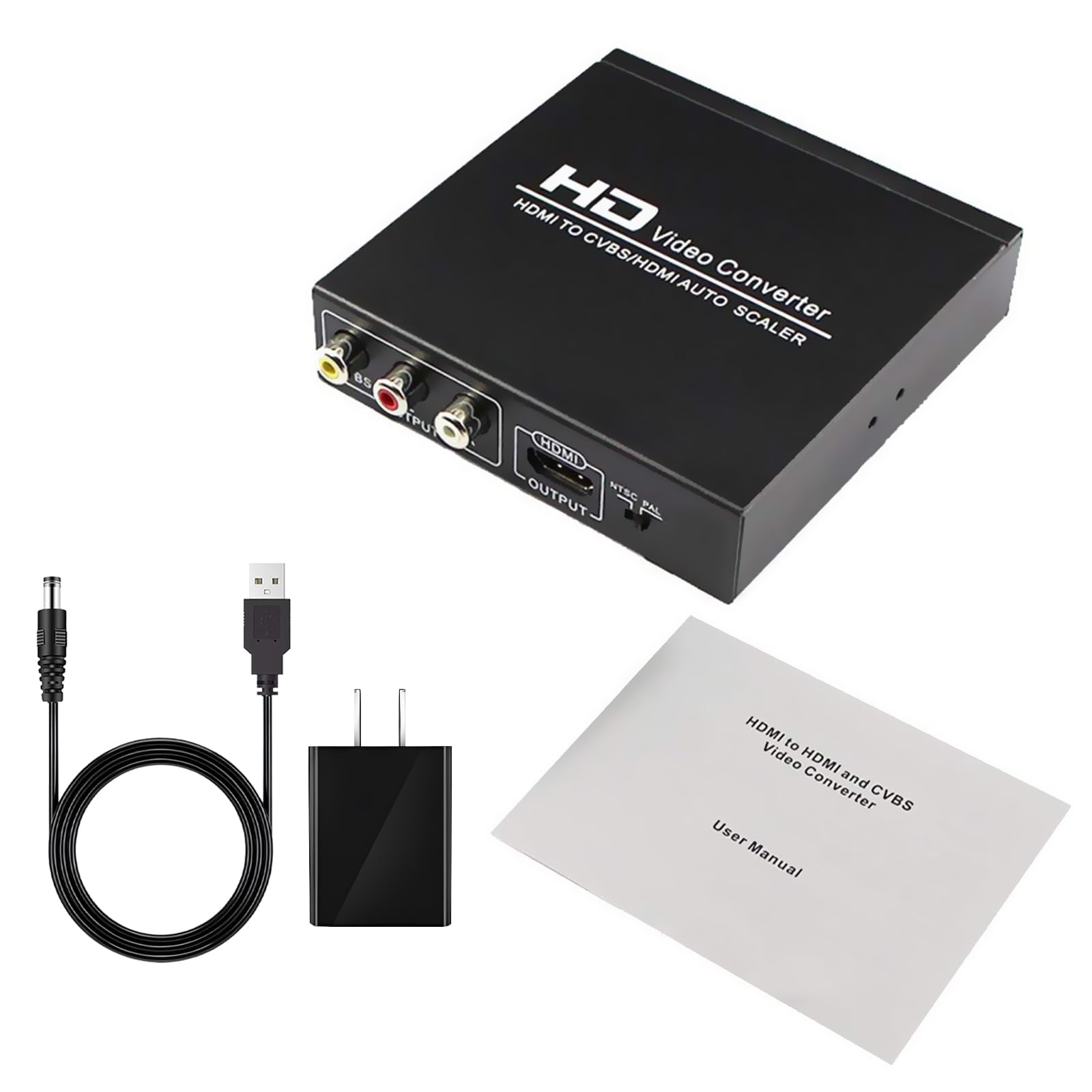 Wonlyus Convertitore da HDMI a HDMI e RCA, 1080P HDMI ad AV 3RCA CVBs video composito 3,5 mm adattatore audio AUX supporta PAL/NTSC per TV Stick PS3 PC Laptop XBOX HDTV DVD (nero