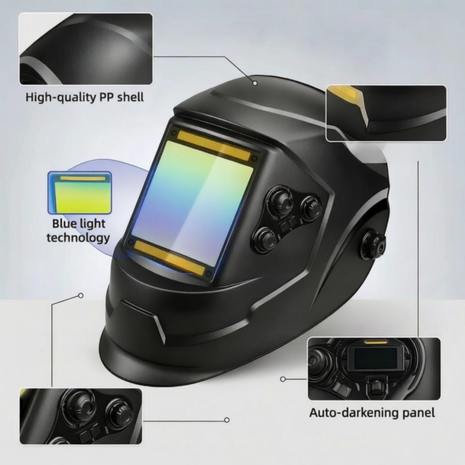 Casco Soldadura con 4 Sensores Autooscureciente Casco Soldadura con Oscurecimiento Automático Solar para Herreros
