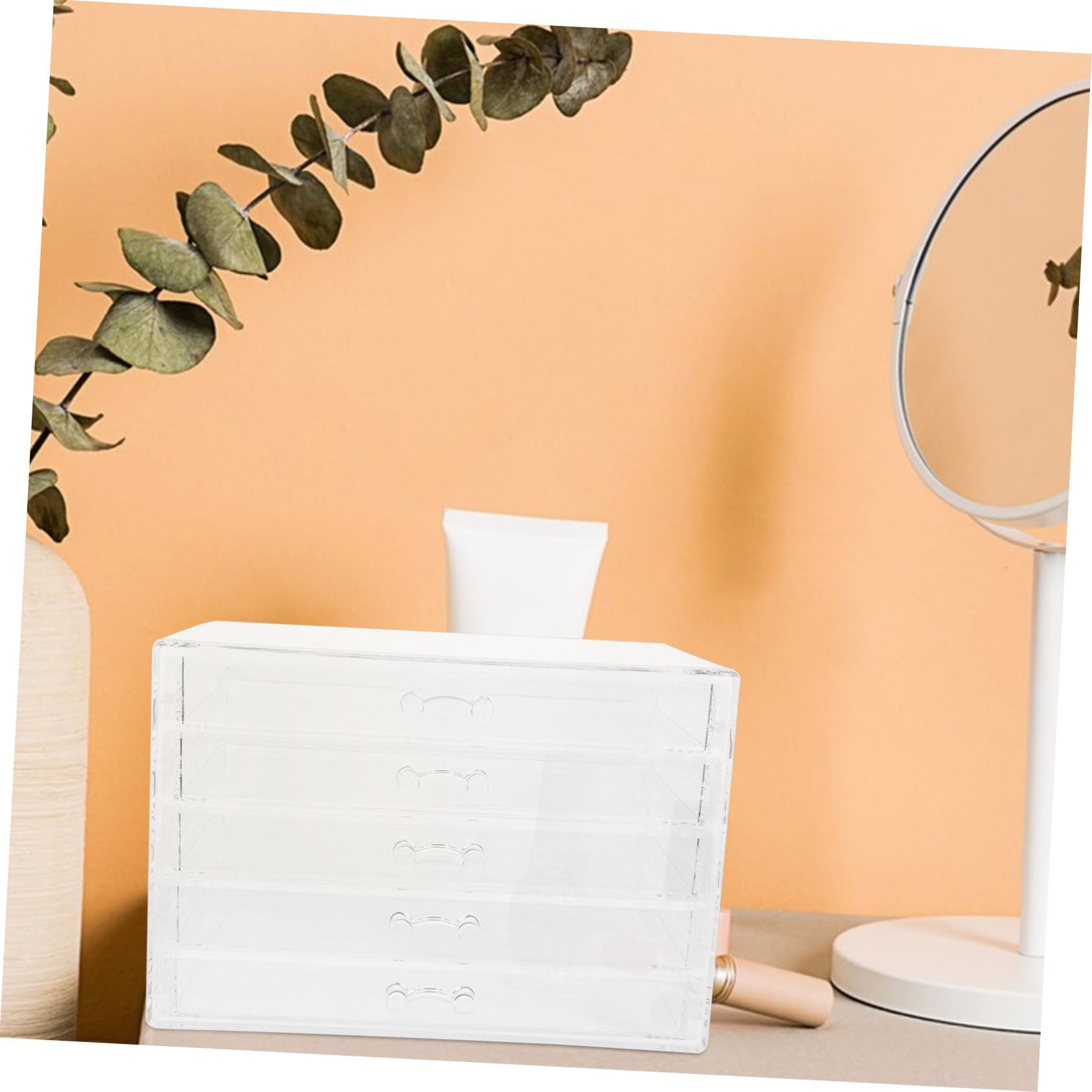 SOLUSTRE Organizador de Maquillaje con 5 Cajones Soporte para Cosméticos Transparente Diseño Compacto para Joyería y Lápices Labiales Organizador de Escritorio para Tocador