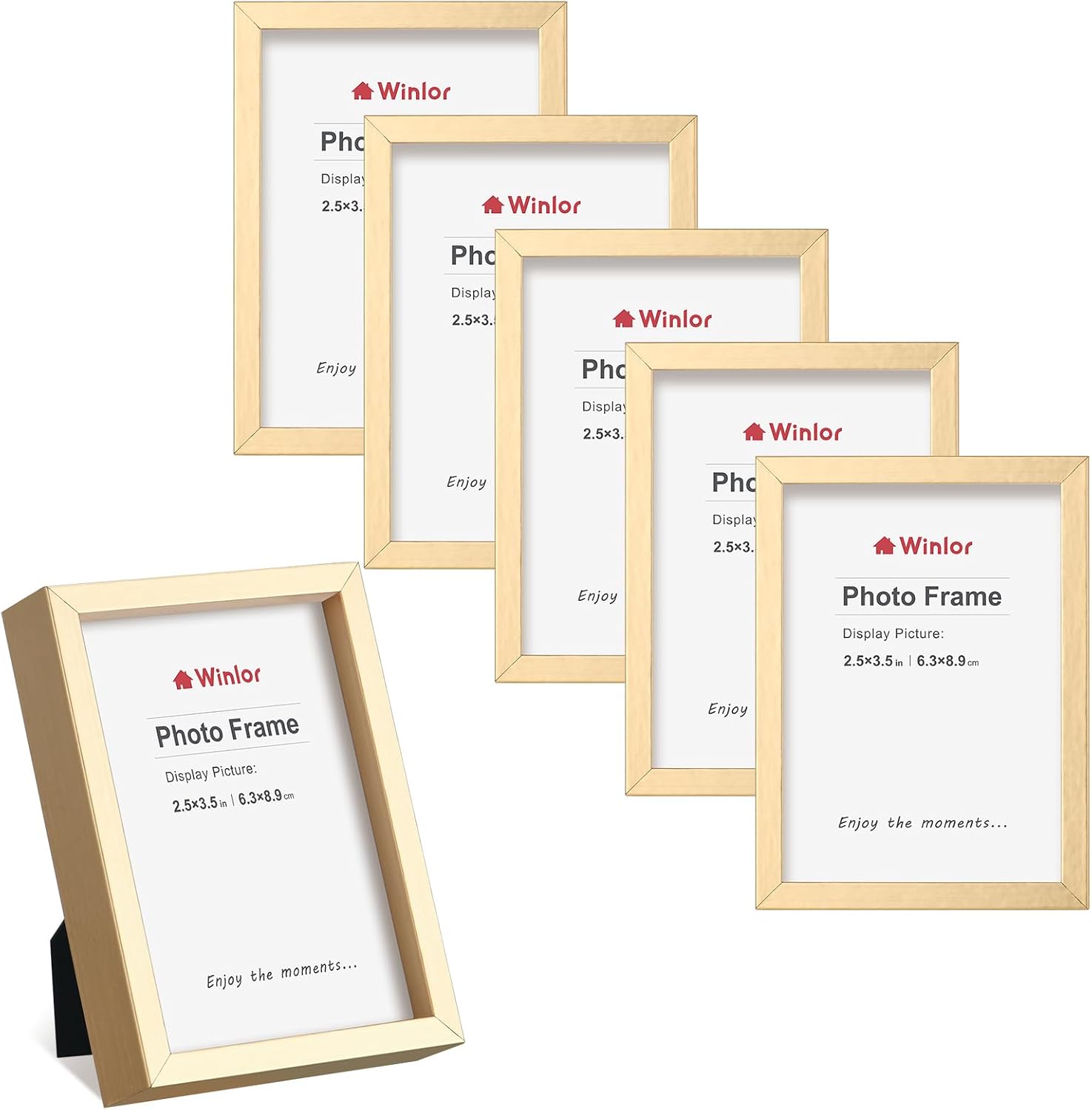 2.5x3.5 Picture Frames 6 Pack, Real Glass Wallet Size Mini Photo Frame for Desk Tabletop or Wall Hanging, Small Polaroid Instax Film Display, Nursery Room Aesthetics Office Decor, Gold