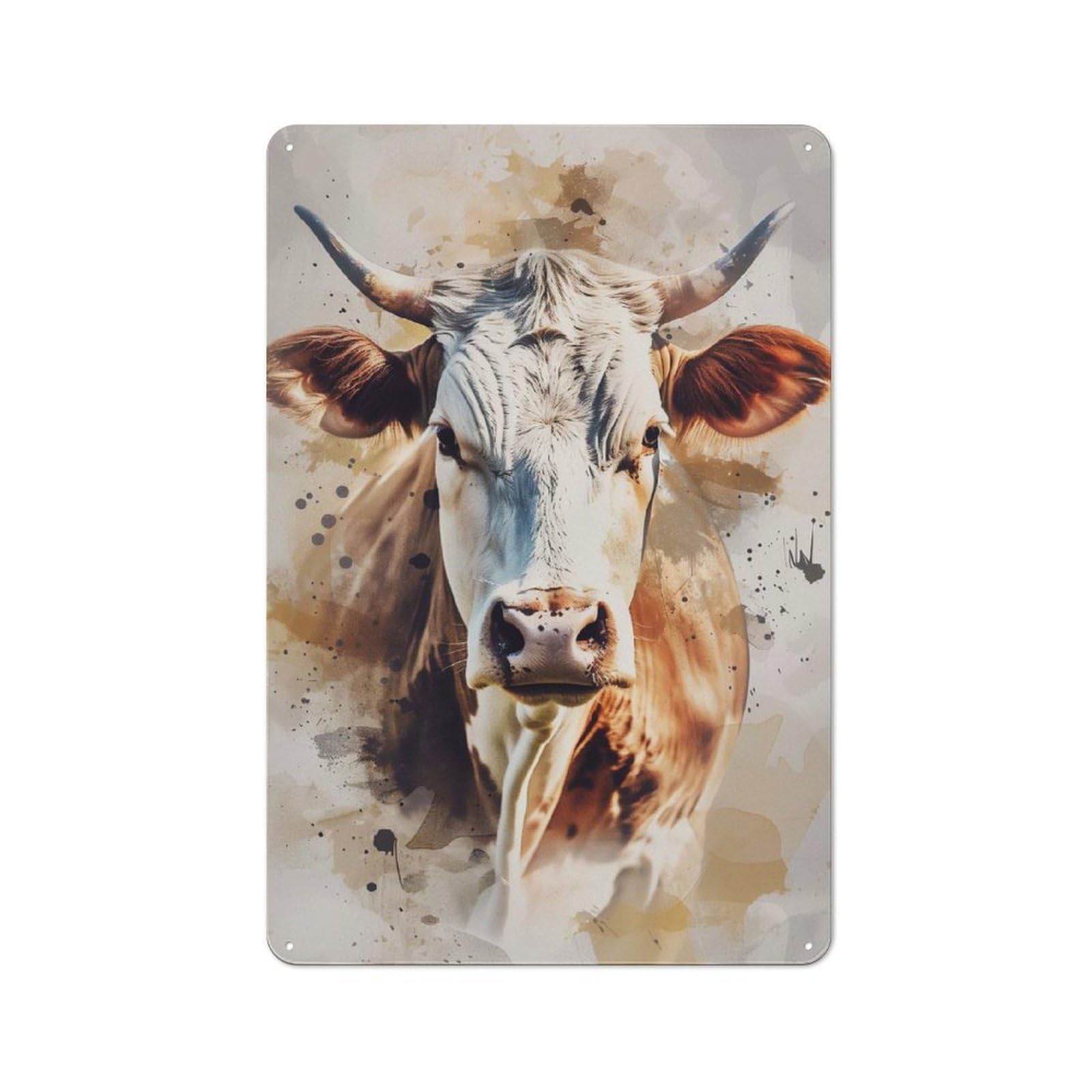 Junmoney Cow Watercolor Portrait 30X20cm Rustic Metal Sign With For Home Office Or Studio, Gift For Studio Owners During The Christmas Season
