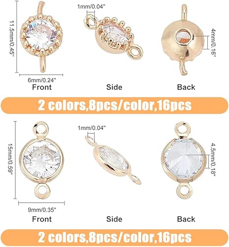 Miniatura 2 de SUPERFINDINGS 32 piezas de 4 estilos de diamantes de imitación de conector redondo con doble lazo chapado en oro plata conector colgante colgante