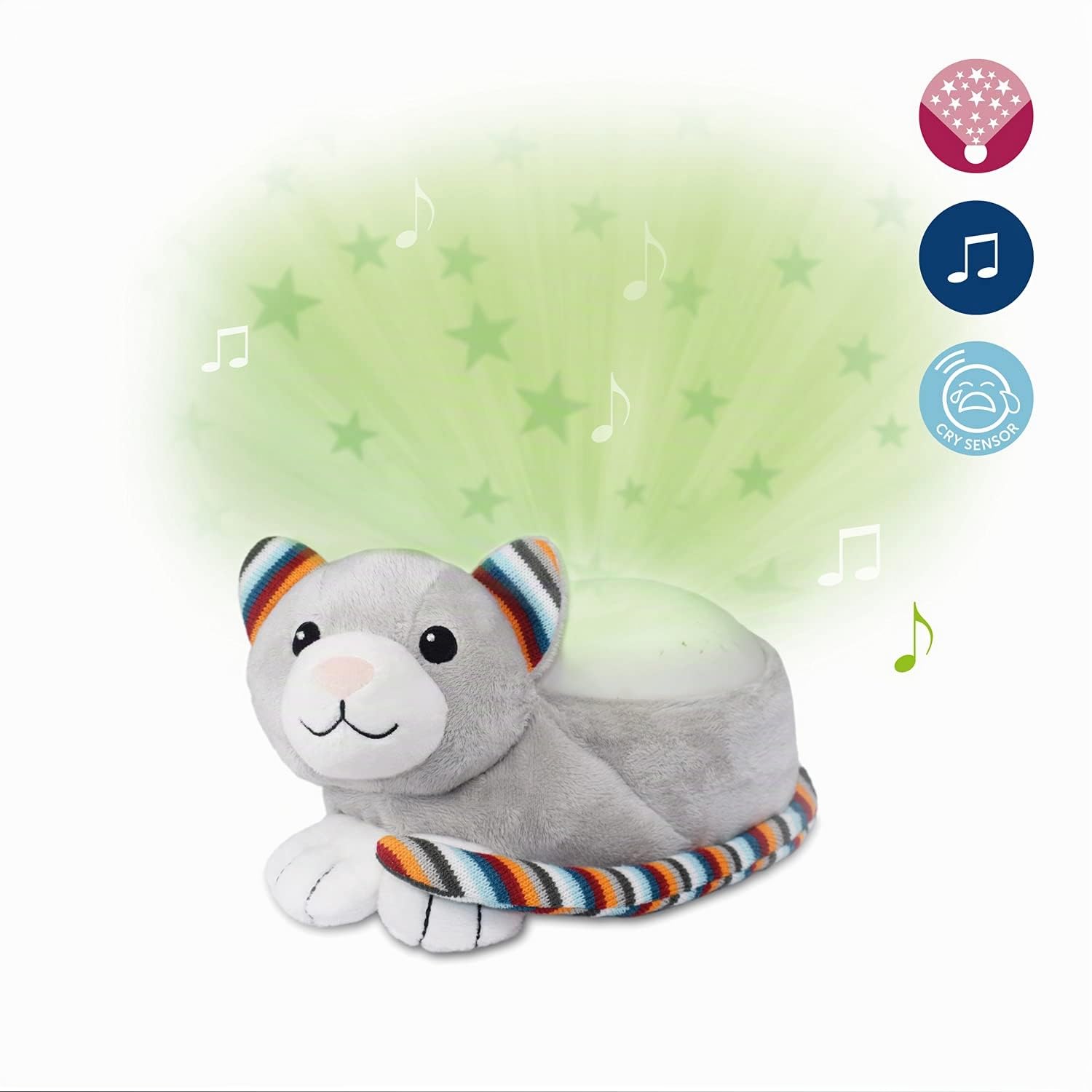 ZAZU Kiki The Kitten Projektor - Baby Lichtprojektor mit beruhigenden Melodien (Herzschlag-Sound, Naturgeräusche oder Lounge-Musik) | Schrei-Sensor | Automatische Abschaltung | waschbar
