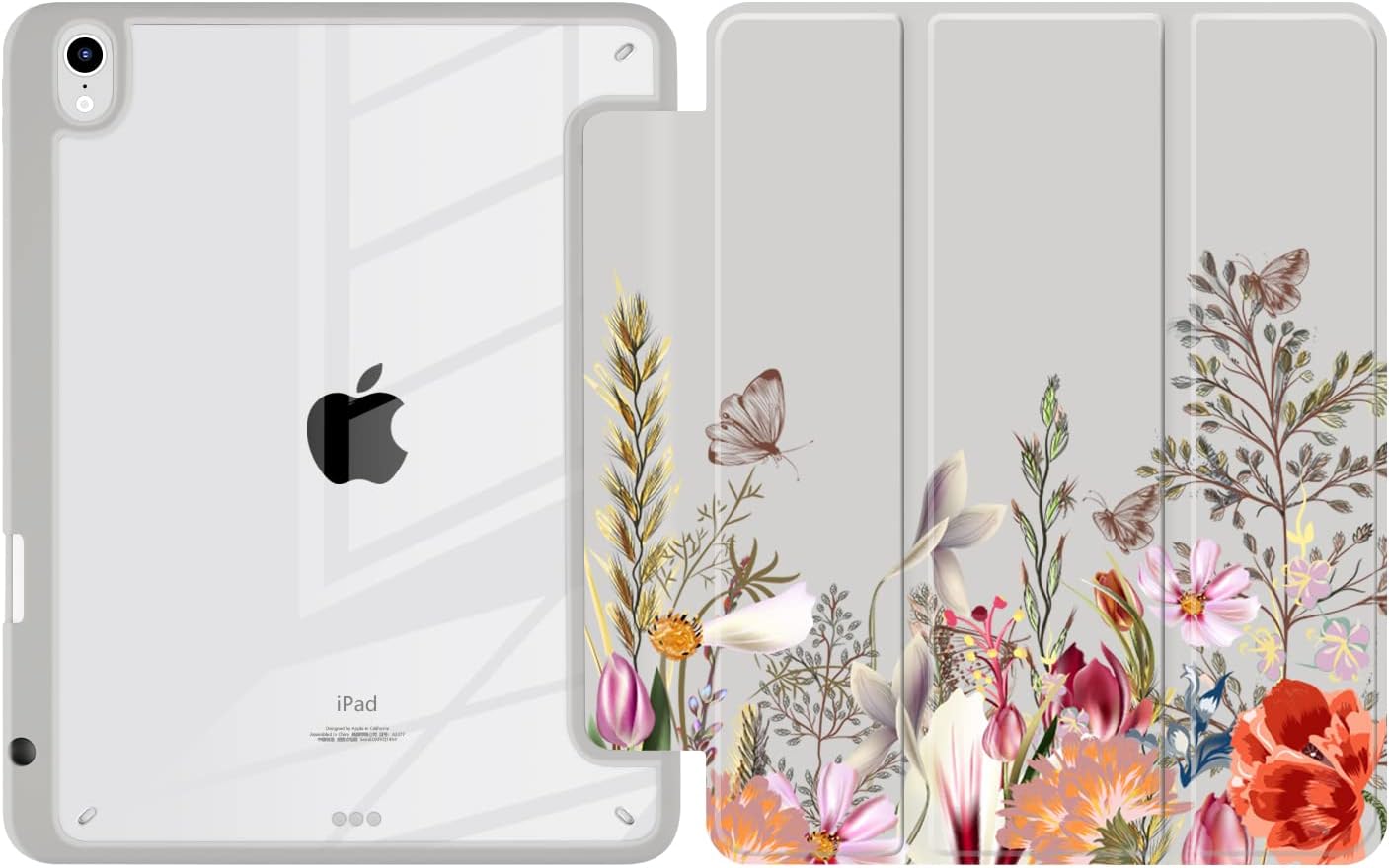 Batianda Hybrid Case for New iPad 11 2025 A16 Chip/iPad 10 2022 10.9-inch [Built-in Pencil Holder] Shockproof Cover with Clear Transparent Back Shell TPU Bumper,Auto Sleep/Wake, Flowers